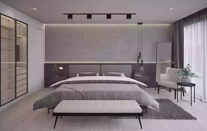 Modern Bedroom Interior Scene - bedroom furniture 