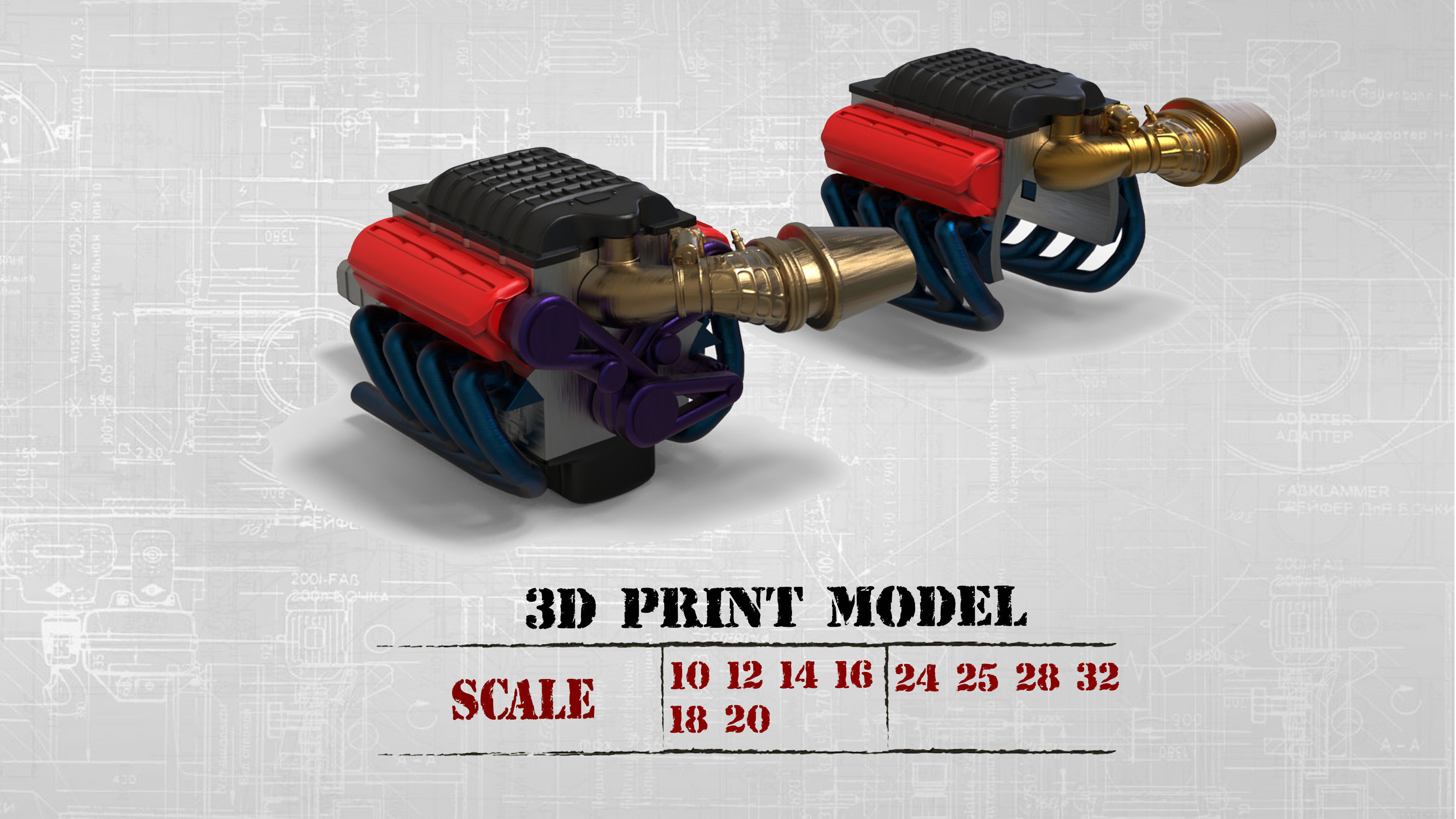 3D printable model ENGINE rccar or truck 3D print model_1