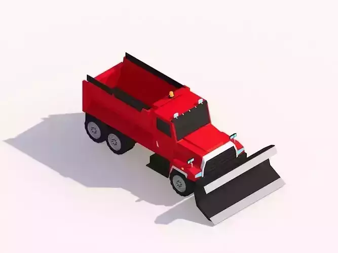 Cartoon Low Poly Snow Truck Vehicle