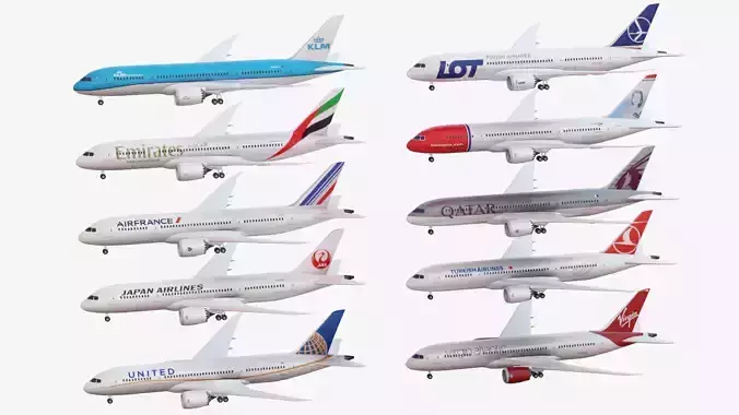 Bundle Boeing 787 Dreamliner 10 Pack Low-poly 3D model