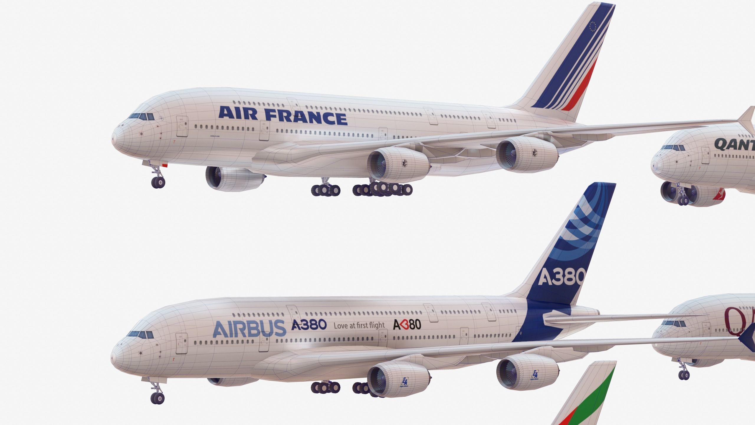 Bundle Airbus A380 pack 8 Airplanes Low-poly 3D model_5