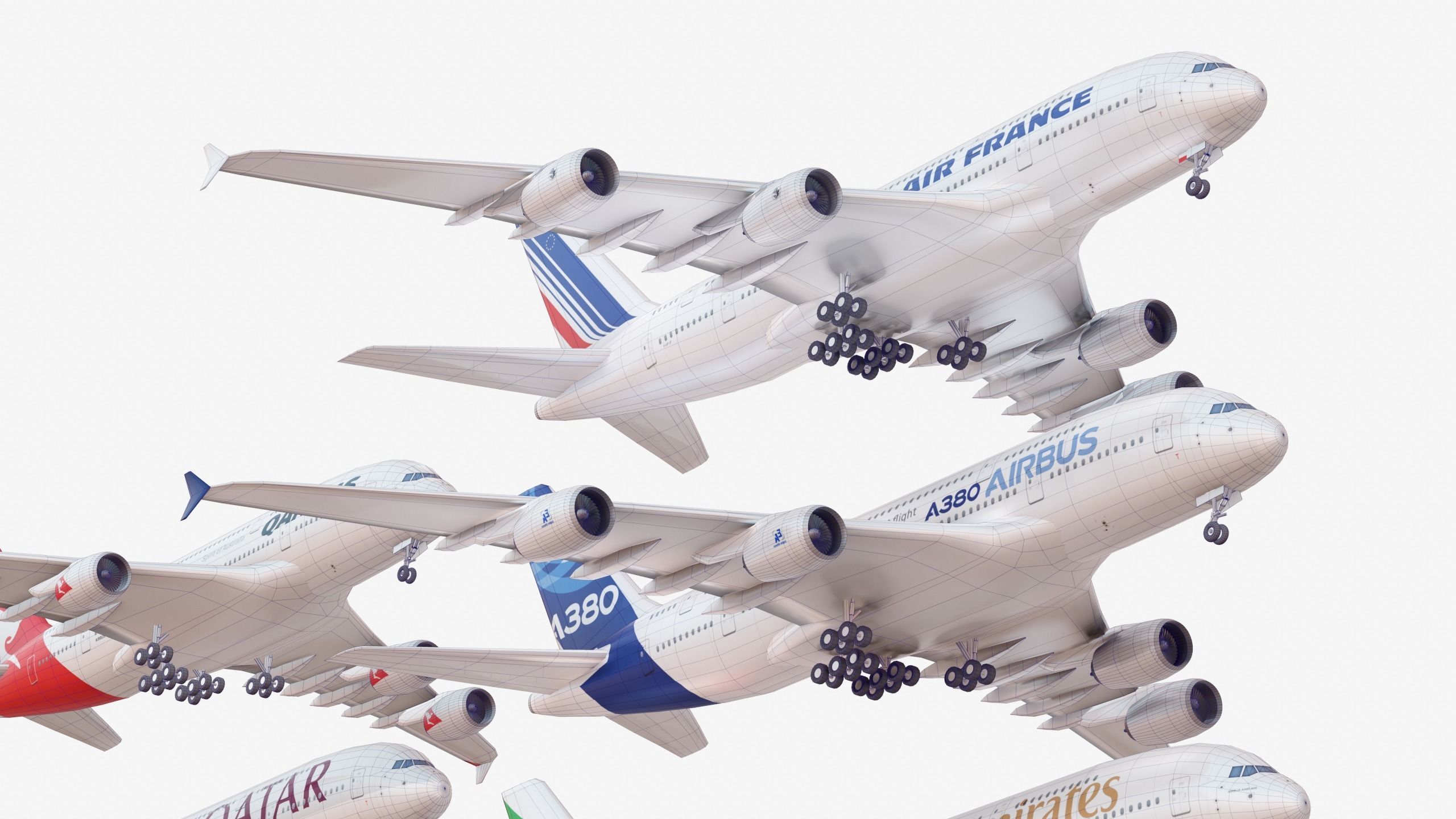 Bundle Airbus A380 pack 8 Airplanes Low-poly 3D model_6