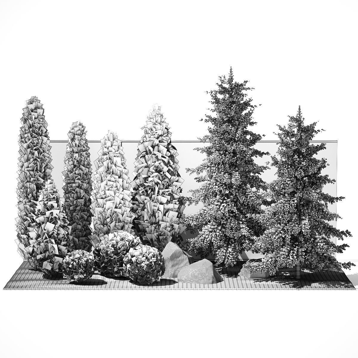Garden with trees and bushes thuja cypress spruce and pine 1385 3D model_13