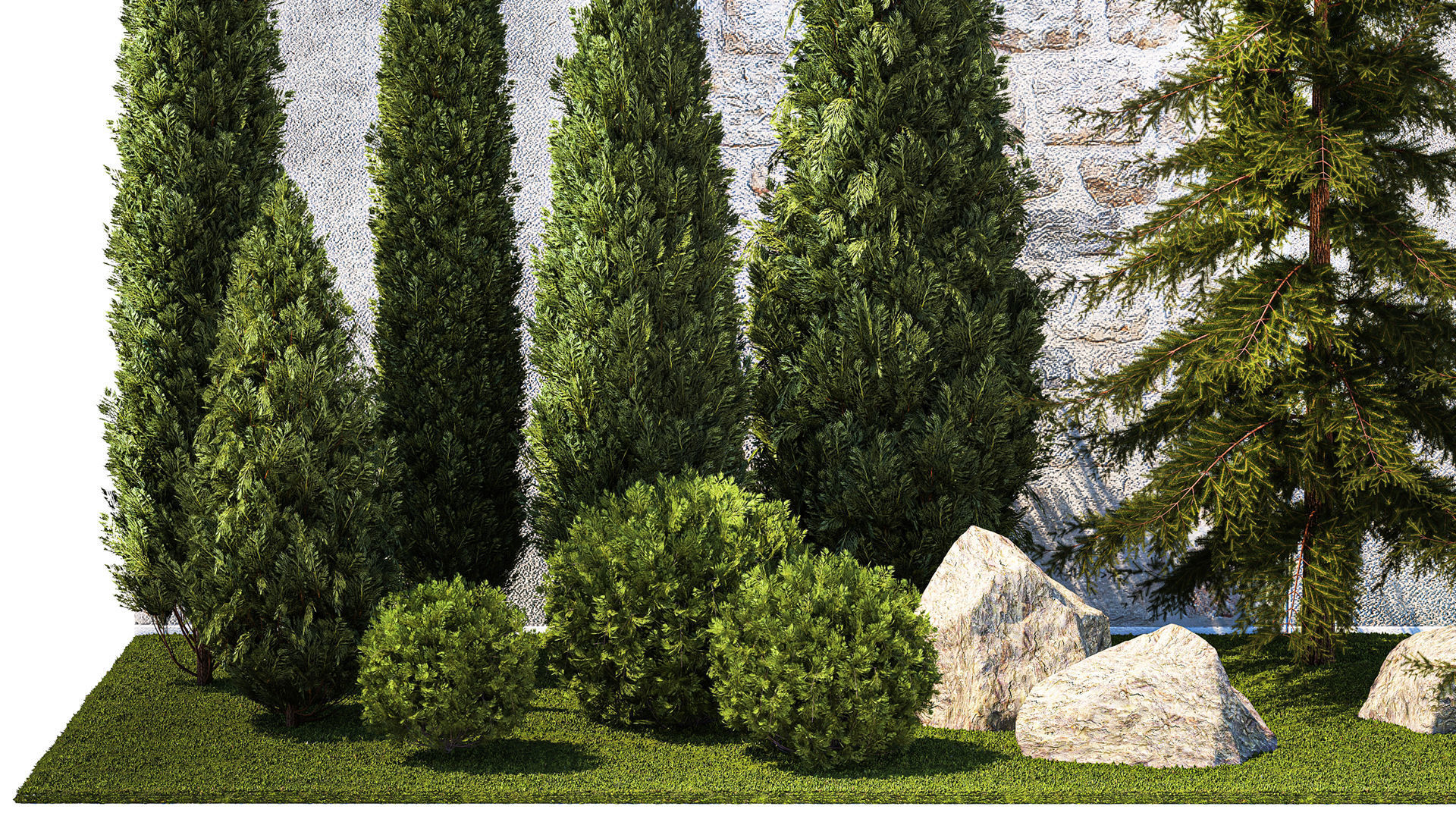 Garden with trees and bushes thuja cypress spruce and pine 1385 3D model_2