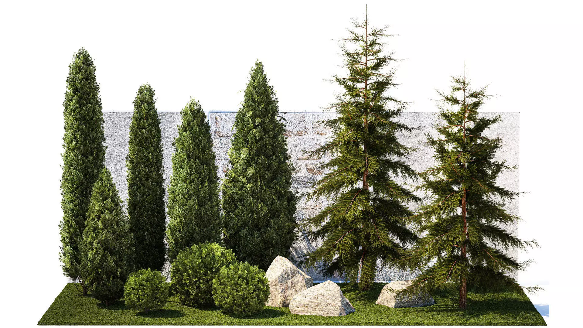 Garden with trees and bushes thuja cypress spruce and pine 1385 3D model_0