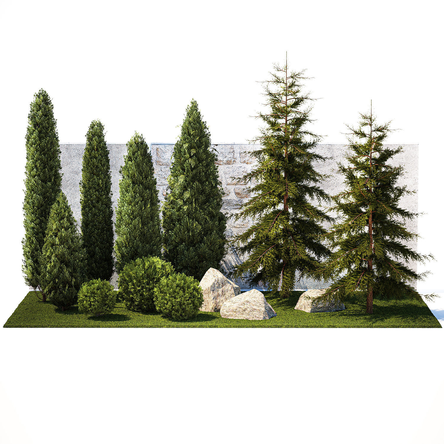 Garden with trees and bushes thuja cypress spruce and pine 1385 3D model_7