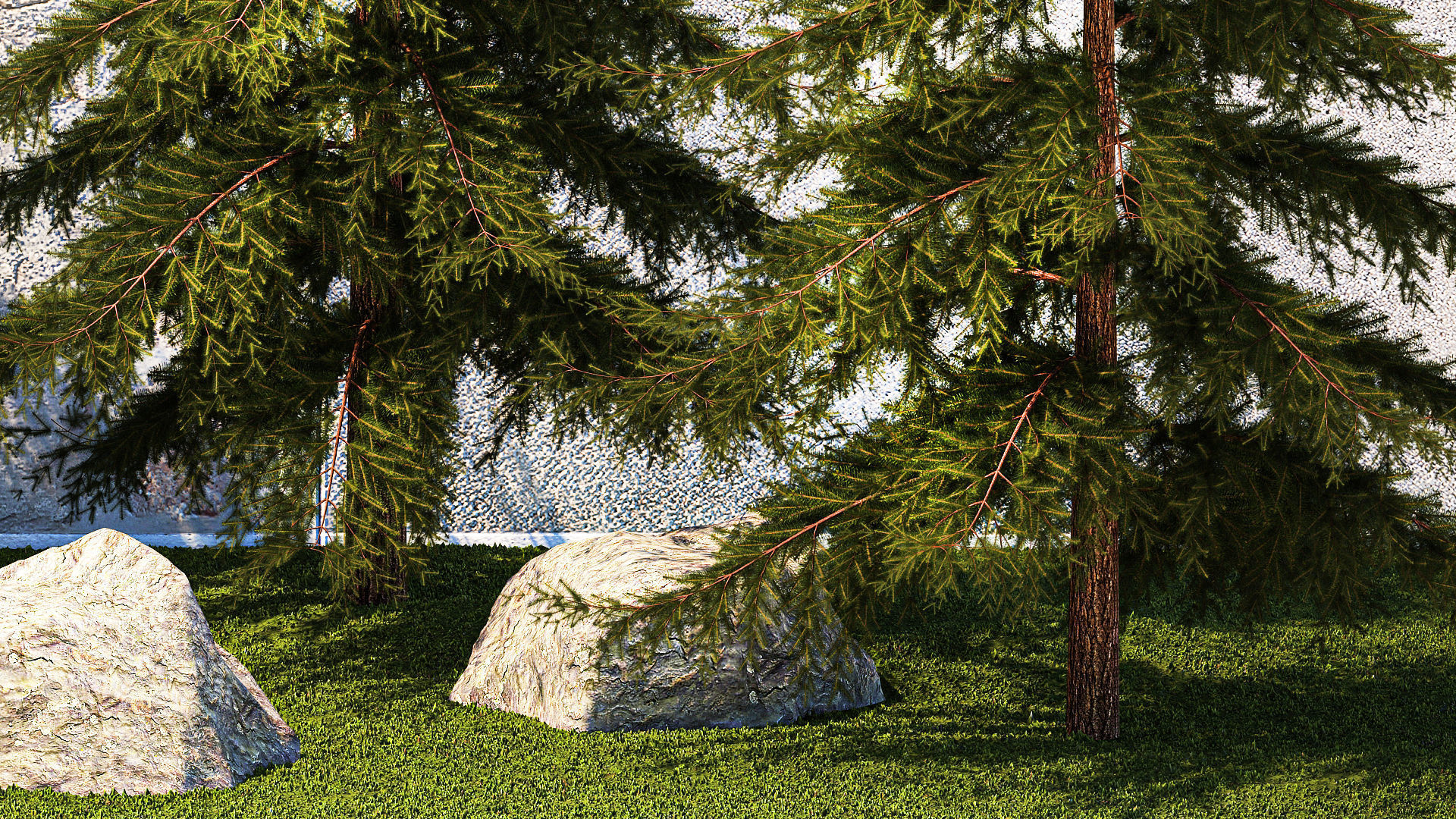Garden with trees and bushes thuja cypress spruce and pine 1385 3D model_4