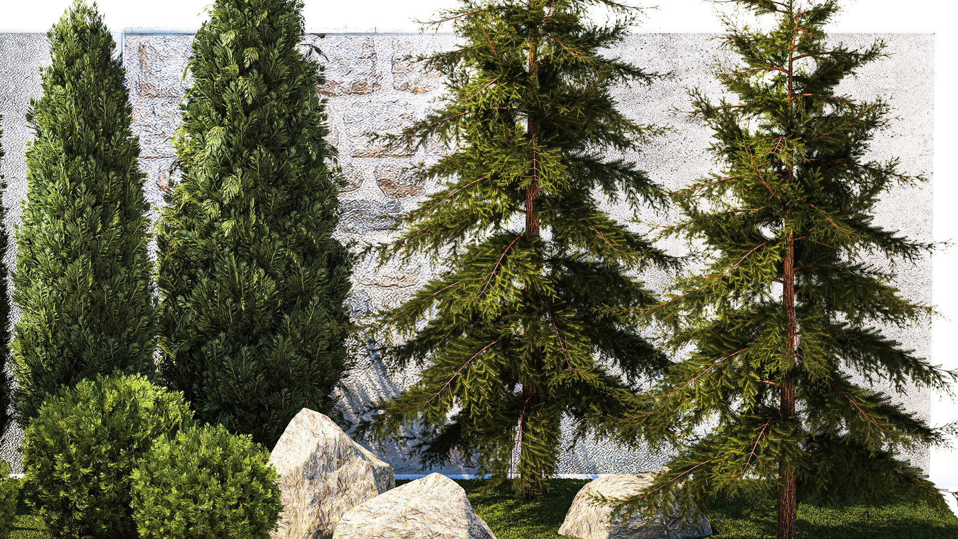 Garden with trees and bushes thuja cypress spruce and pine 1385 3D model_1