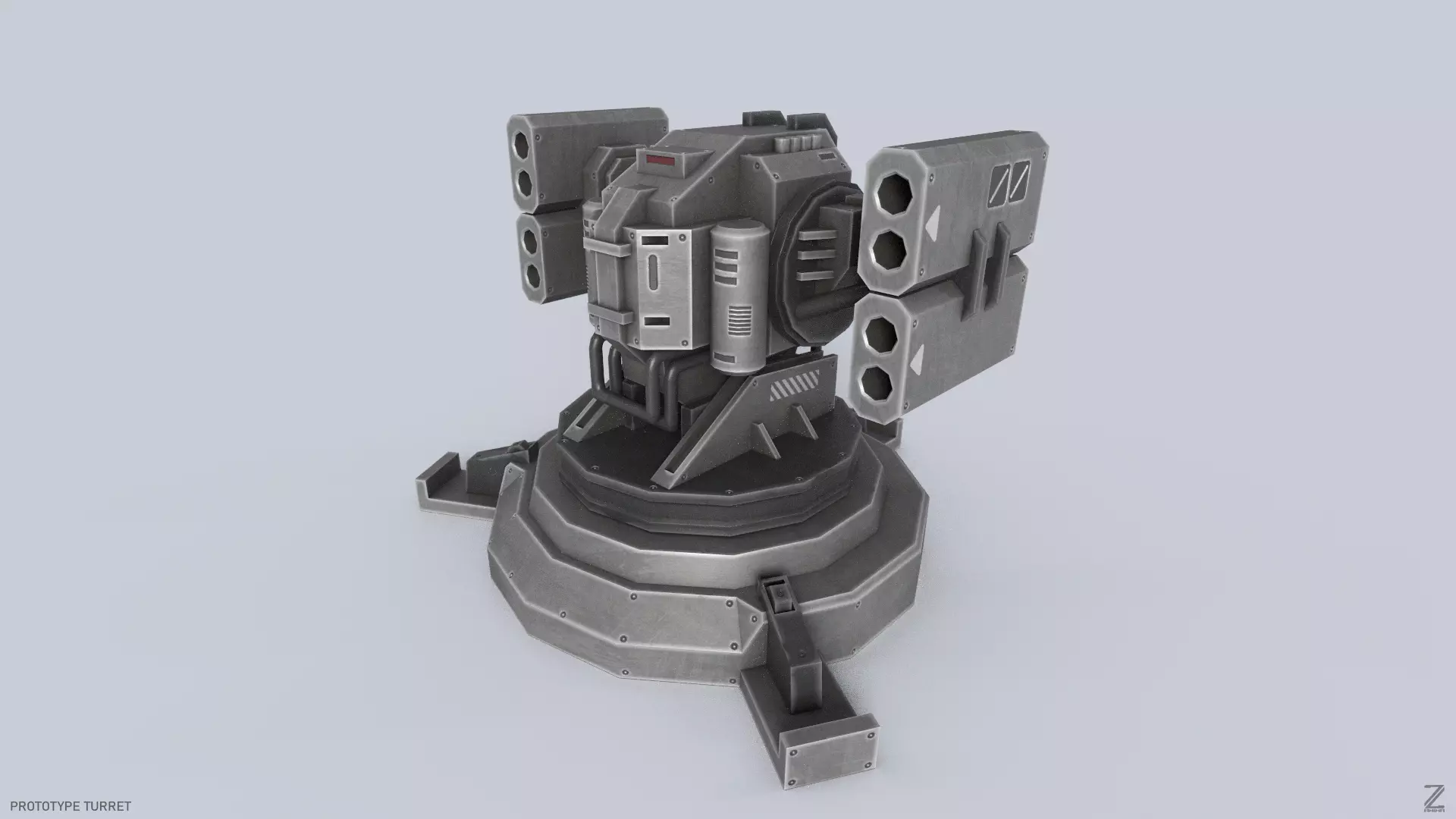 Prototype turret Low-poly 3D model_0