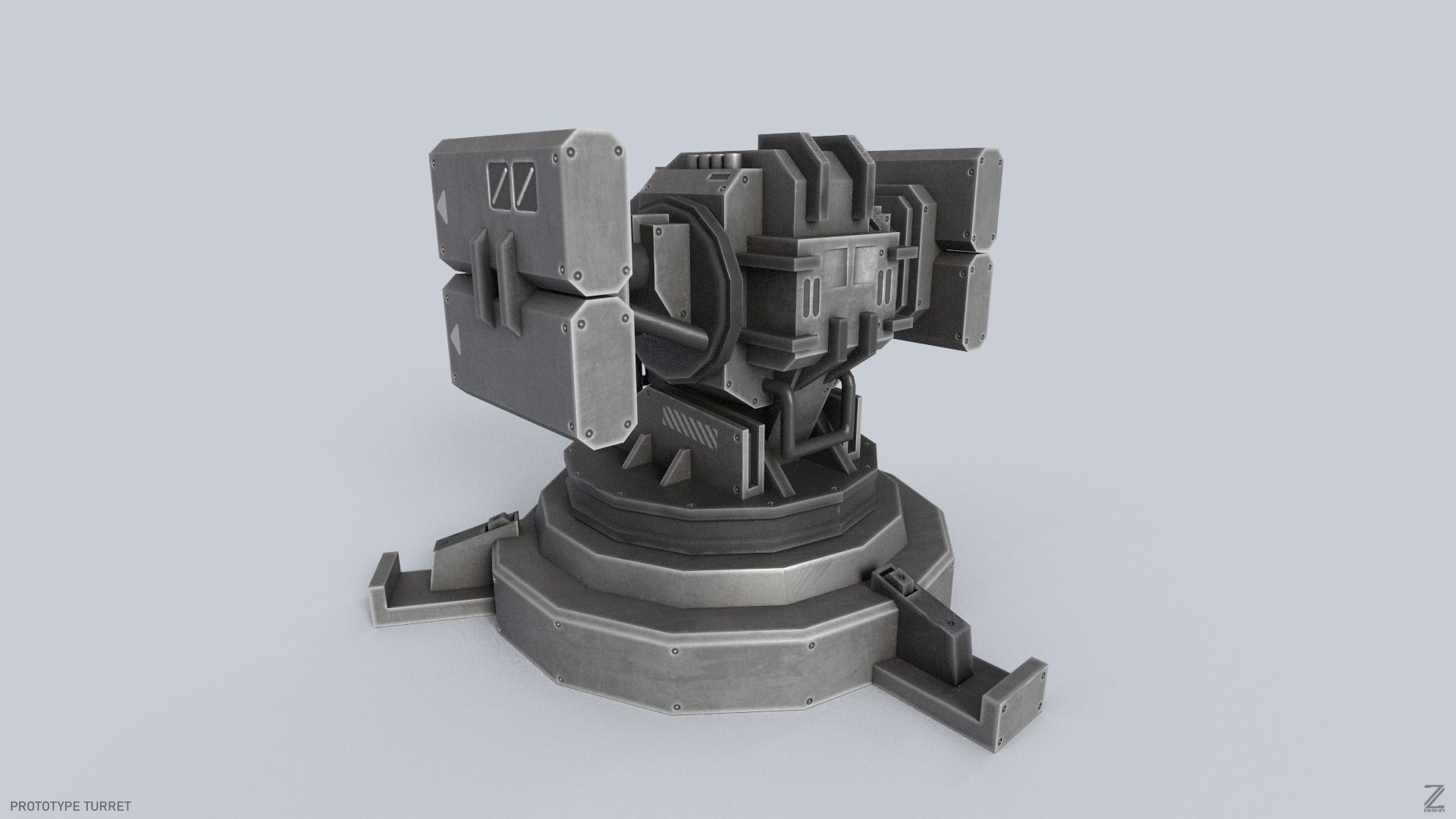 Prototype turret Low-poly 3D model_3