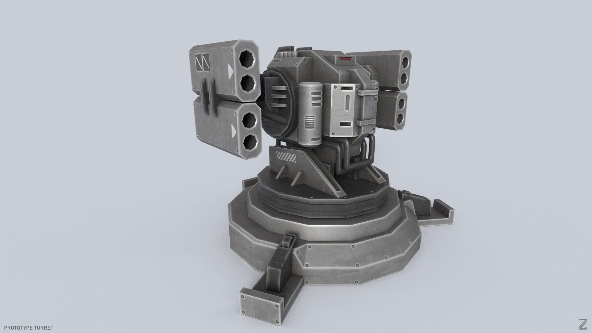 Prototype turret Low-poly 3D model_6