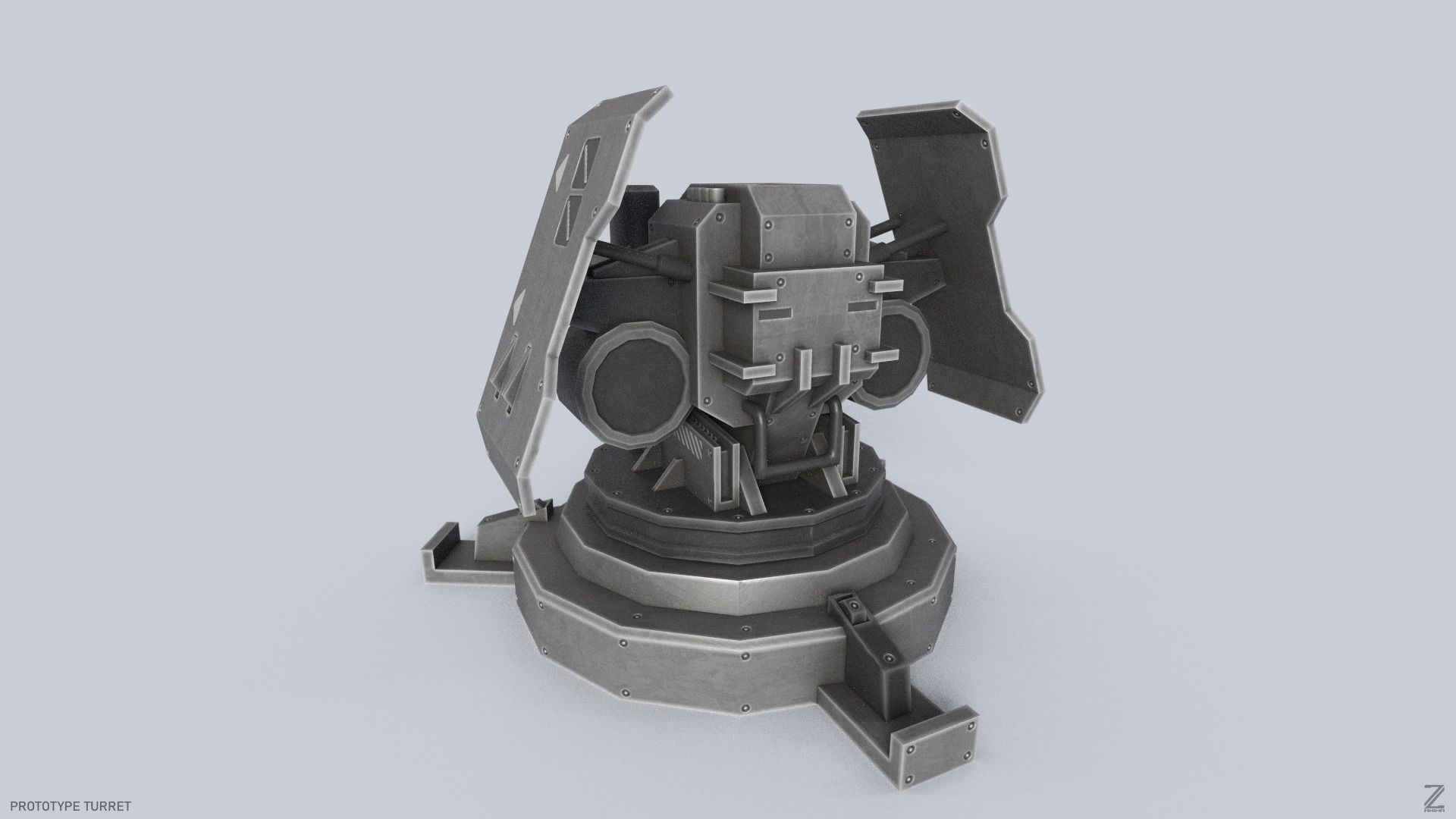 Prototype turret Low-poly 3D model_3