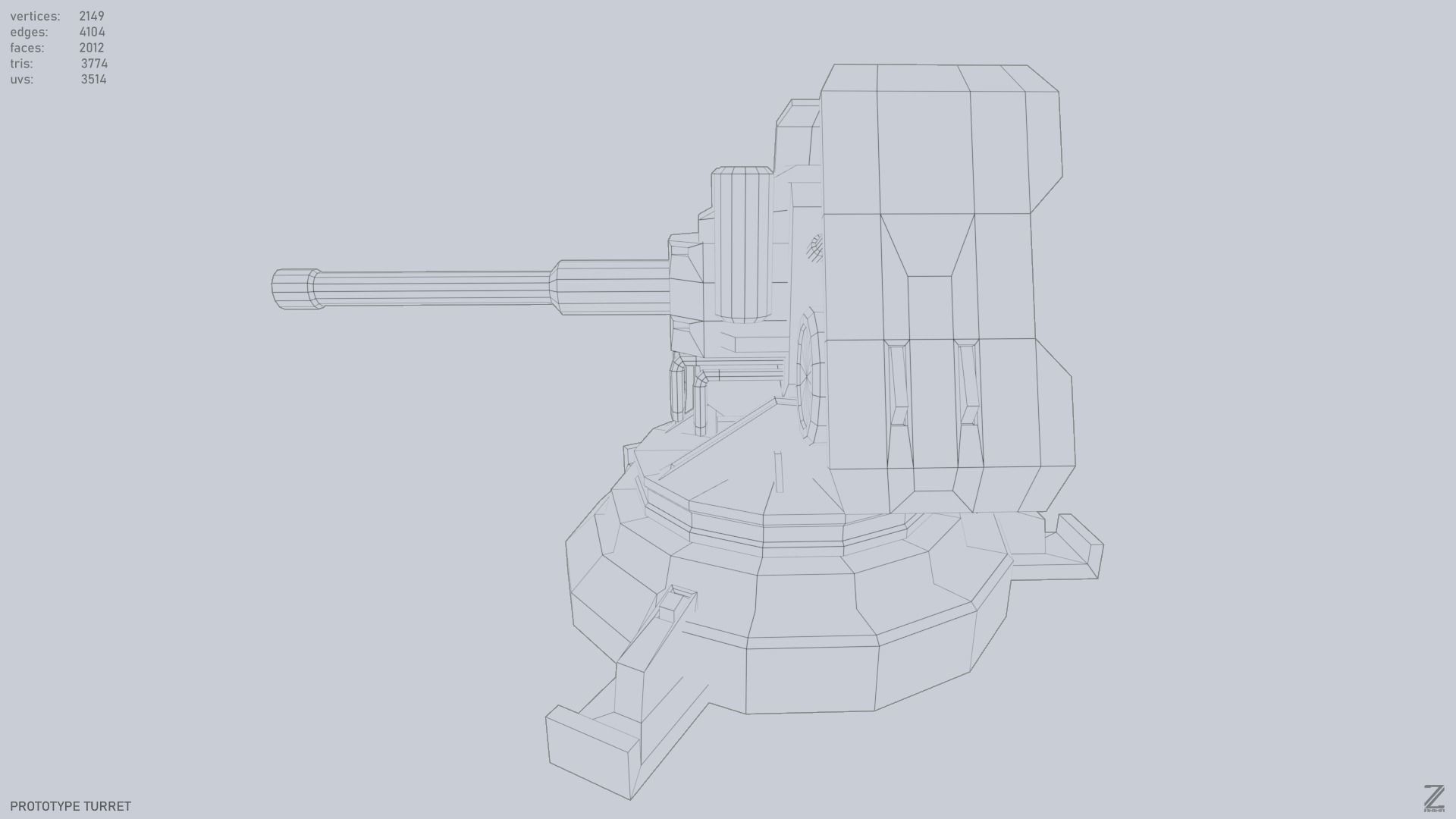 Prototype turret Low-poly 3D model_9