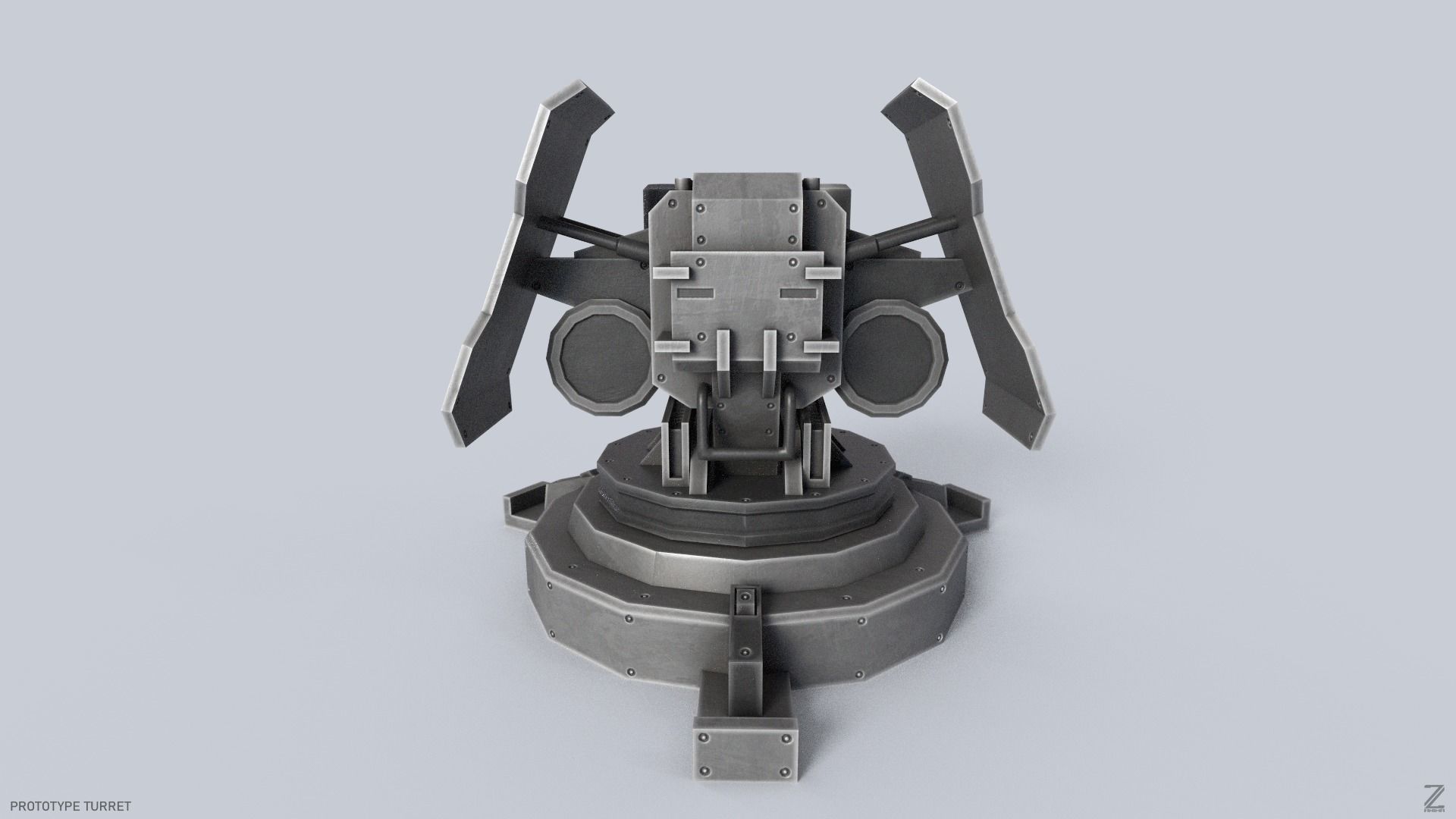 Prototype turret Low-poly 3D model_4