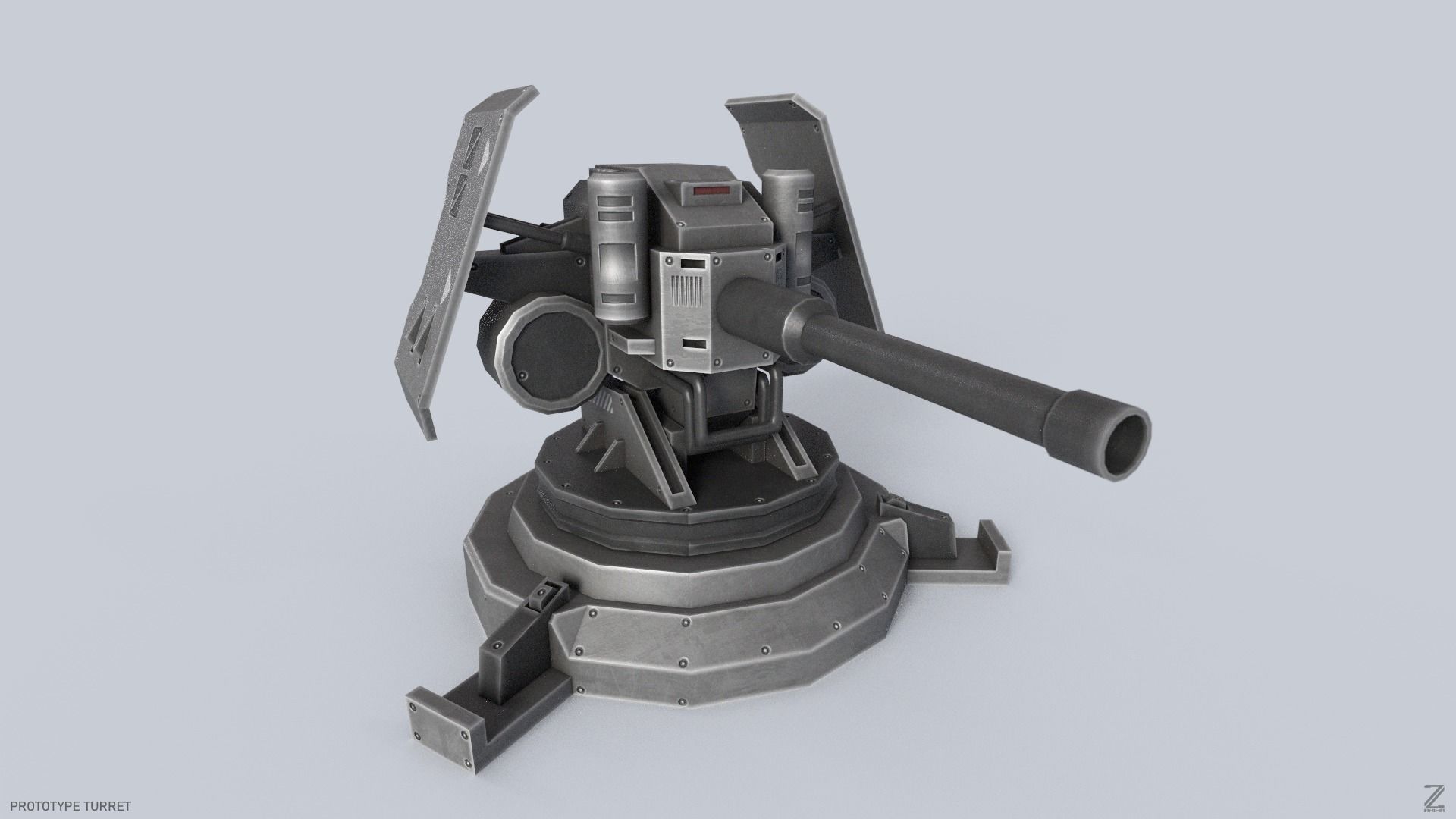 Prototype turret Low-poly 3D model_7