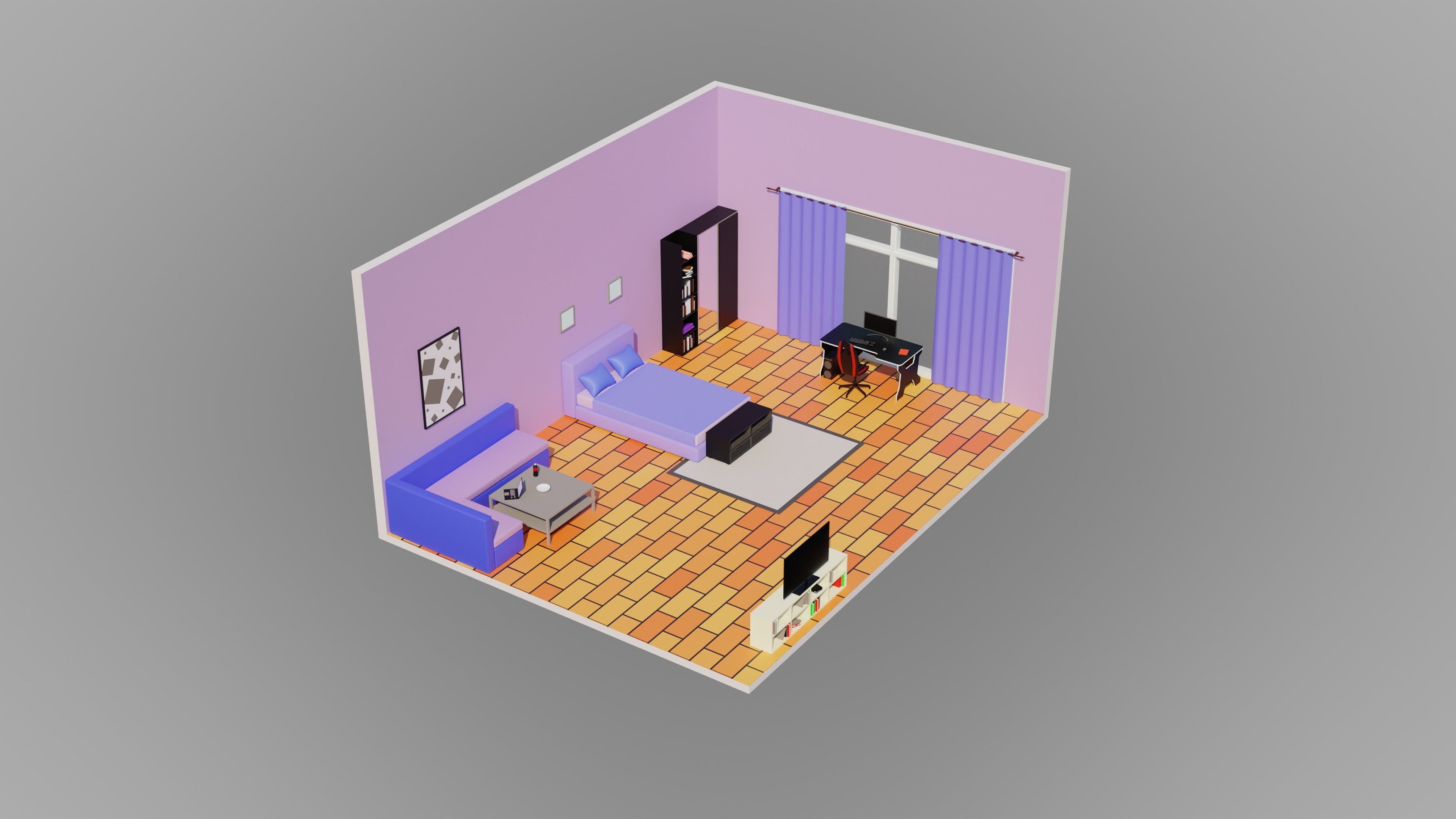 Home Interior Rooms with furniture Furniture pack Low-poly 3D model_17