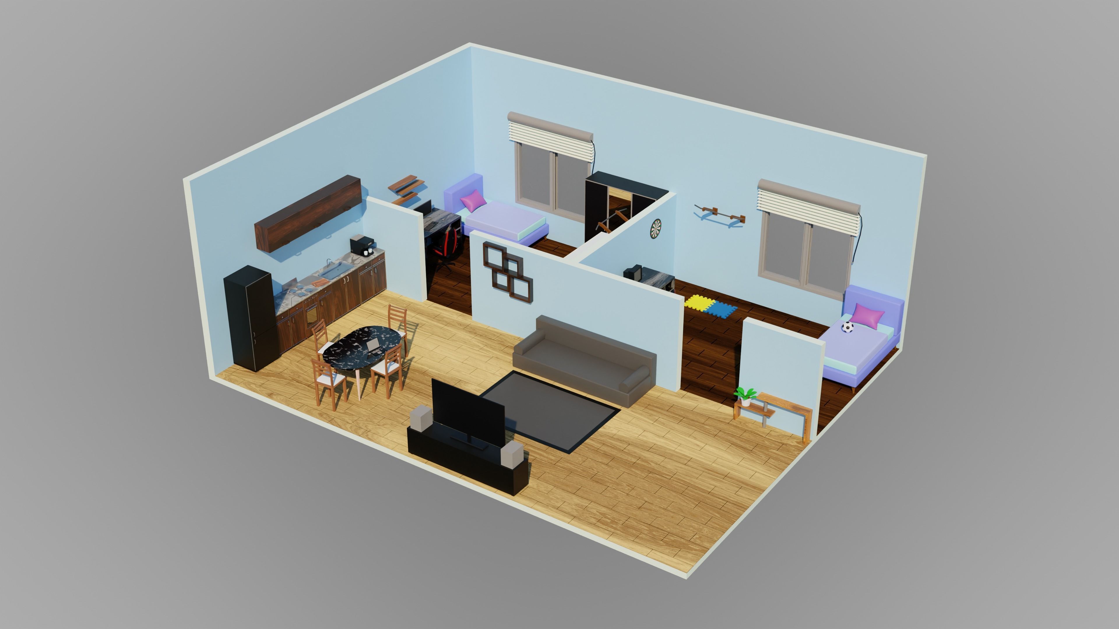 Home Interior Rooms with furniture Furniture pack Low-poly 3D model_10