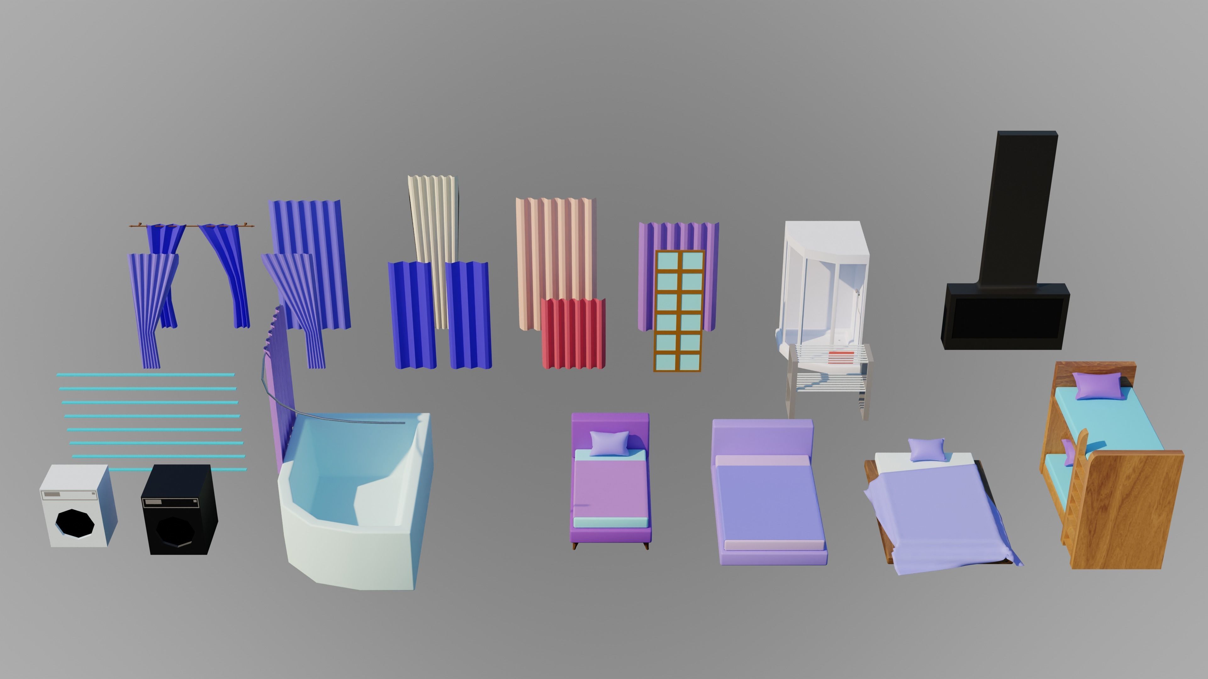 Home Interior Rooms with furniture Furniture pack Low-poly 3D model_24