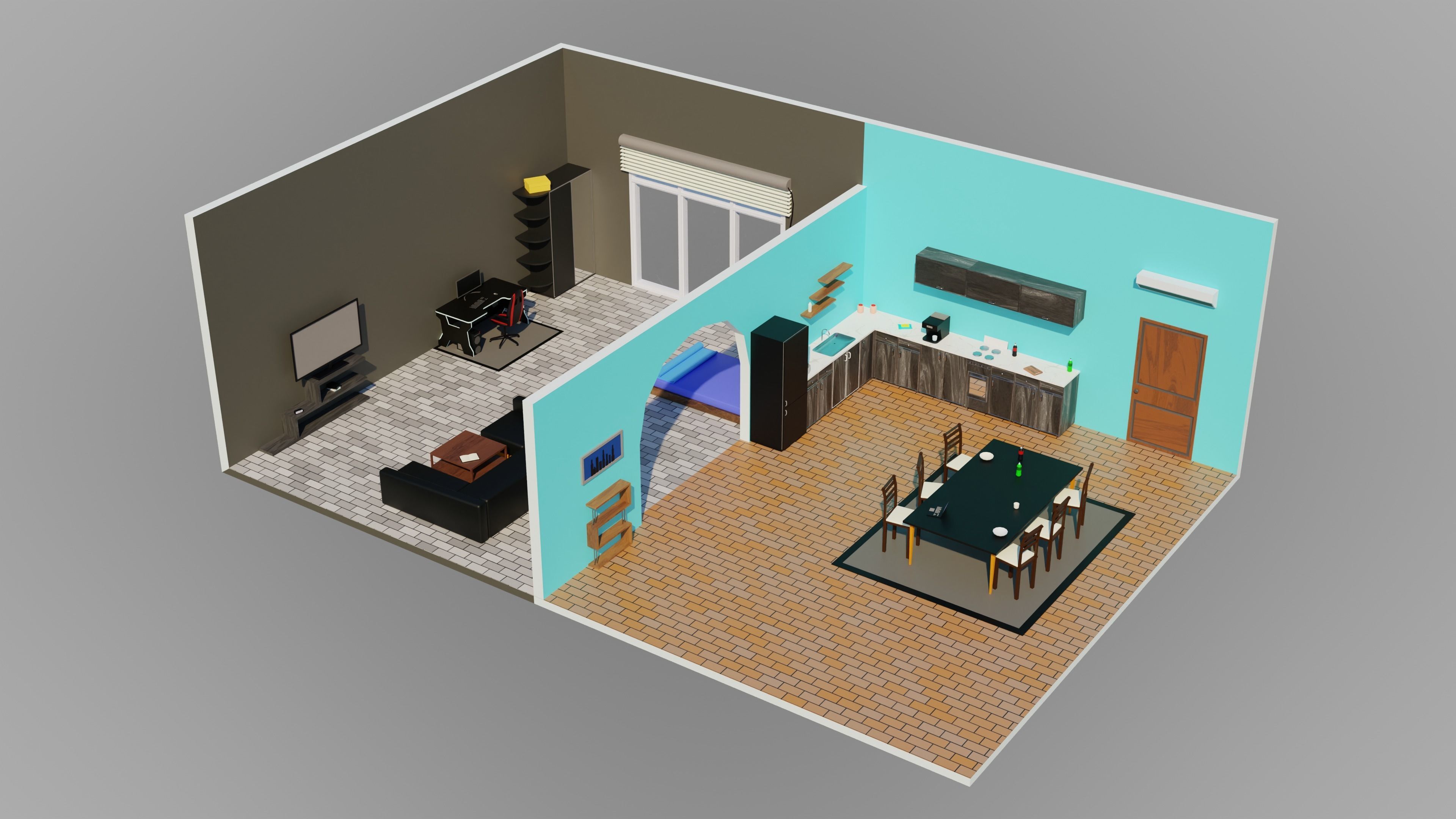 Home Interior Rooms with furniture Furniture pack Low-poly 3D model_5