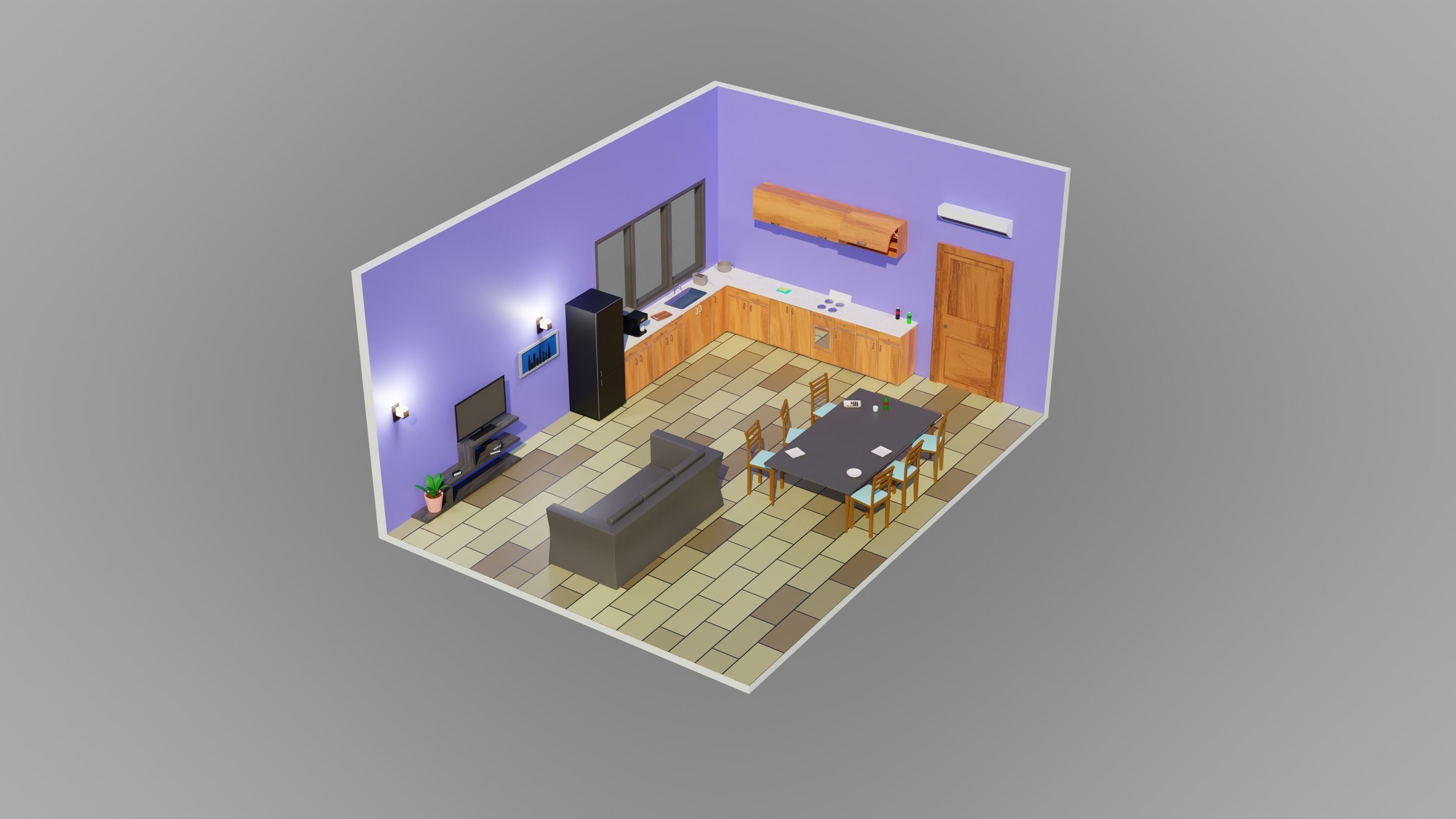 Home Interior Rooms with furniture Furniture pack Low-poly 3D model_21