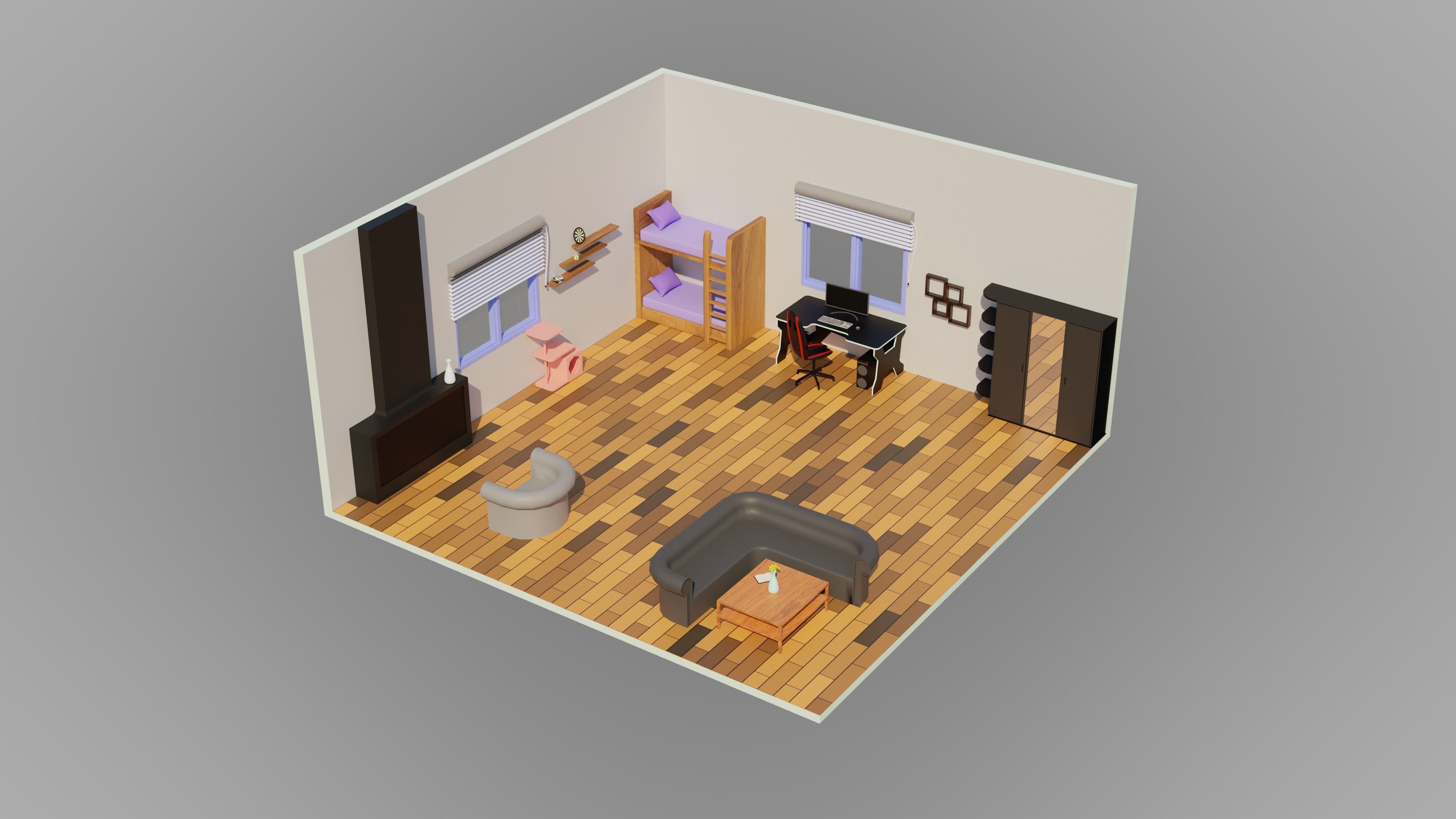 Home Interior Rooms with furniture Furniture pack Low-poly 3D model_12