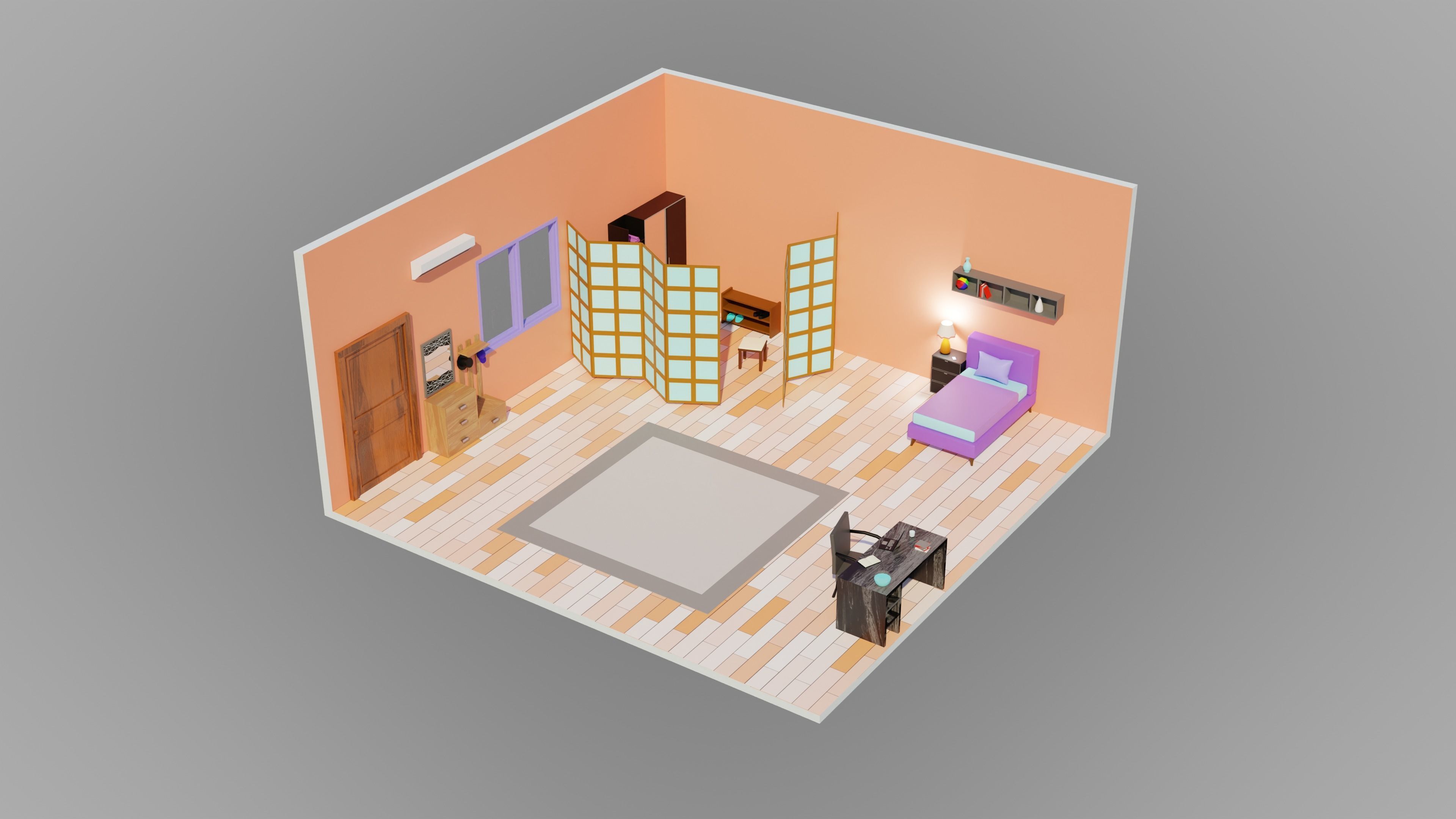 Home Interior Rooms with furniture Furniture pack Low-poly 3D model_14