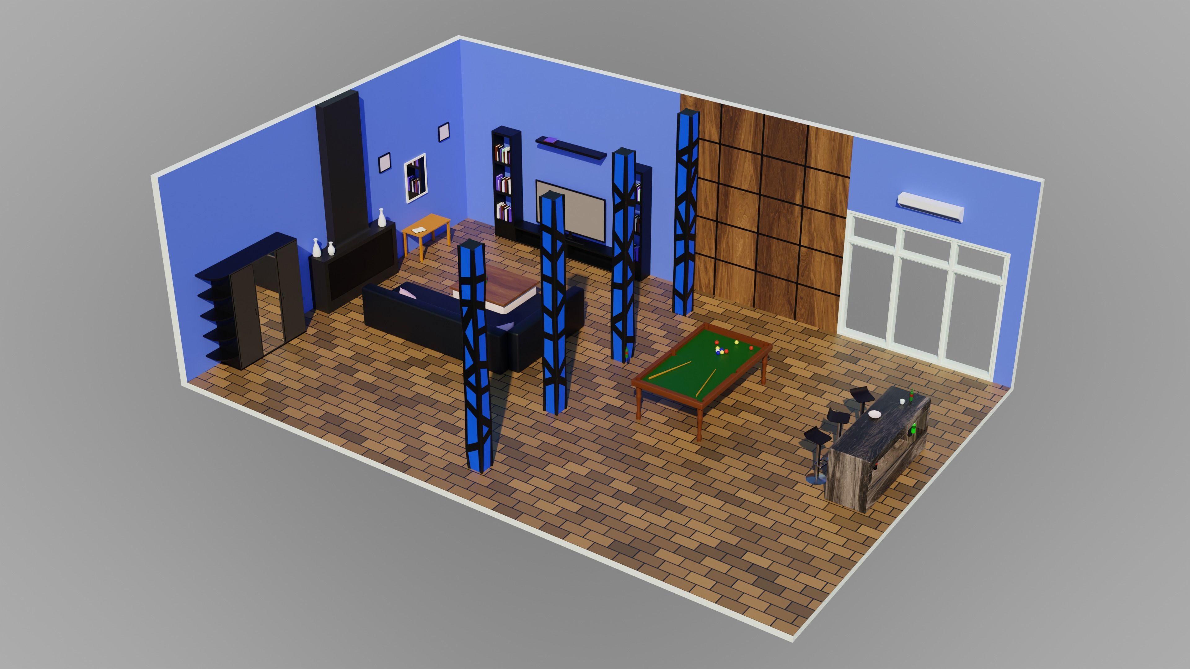 Home Interior Rooms with furniture Furniture pack Low-poly 3D model_3