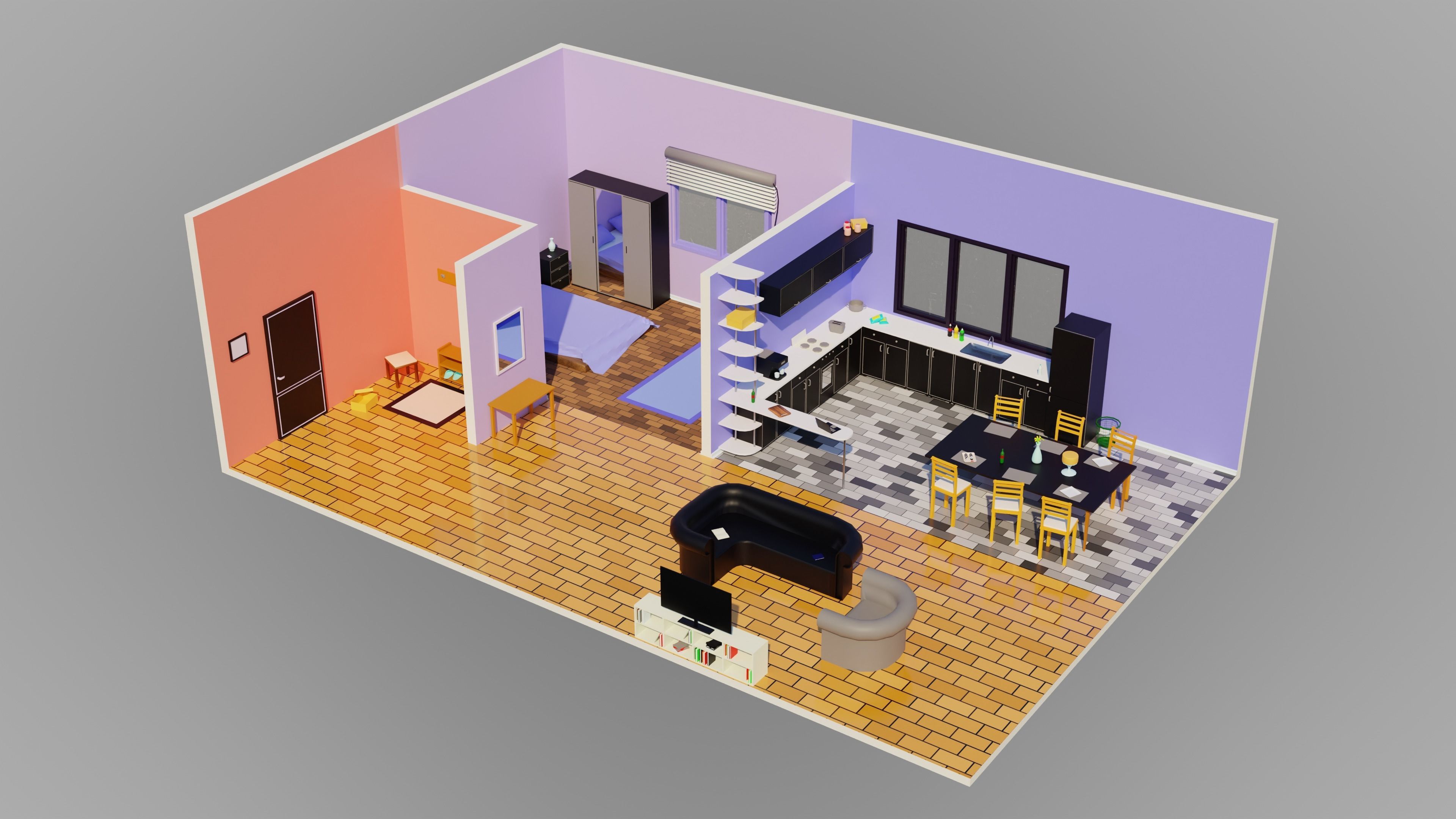 Home Interior Rooms with furniture Furniture pack Low-poly 3D model_2