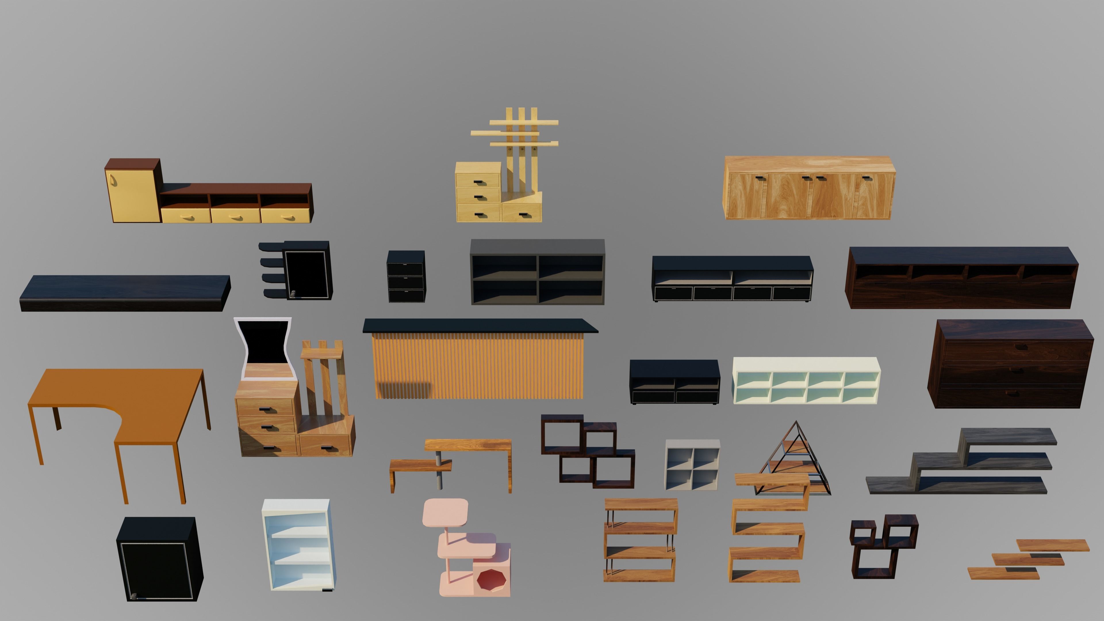 Home Interior Rooms with furniture Furniture pack Low-poly 3D model_27