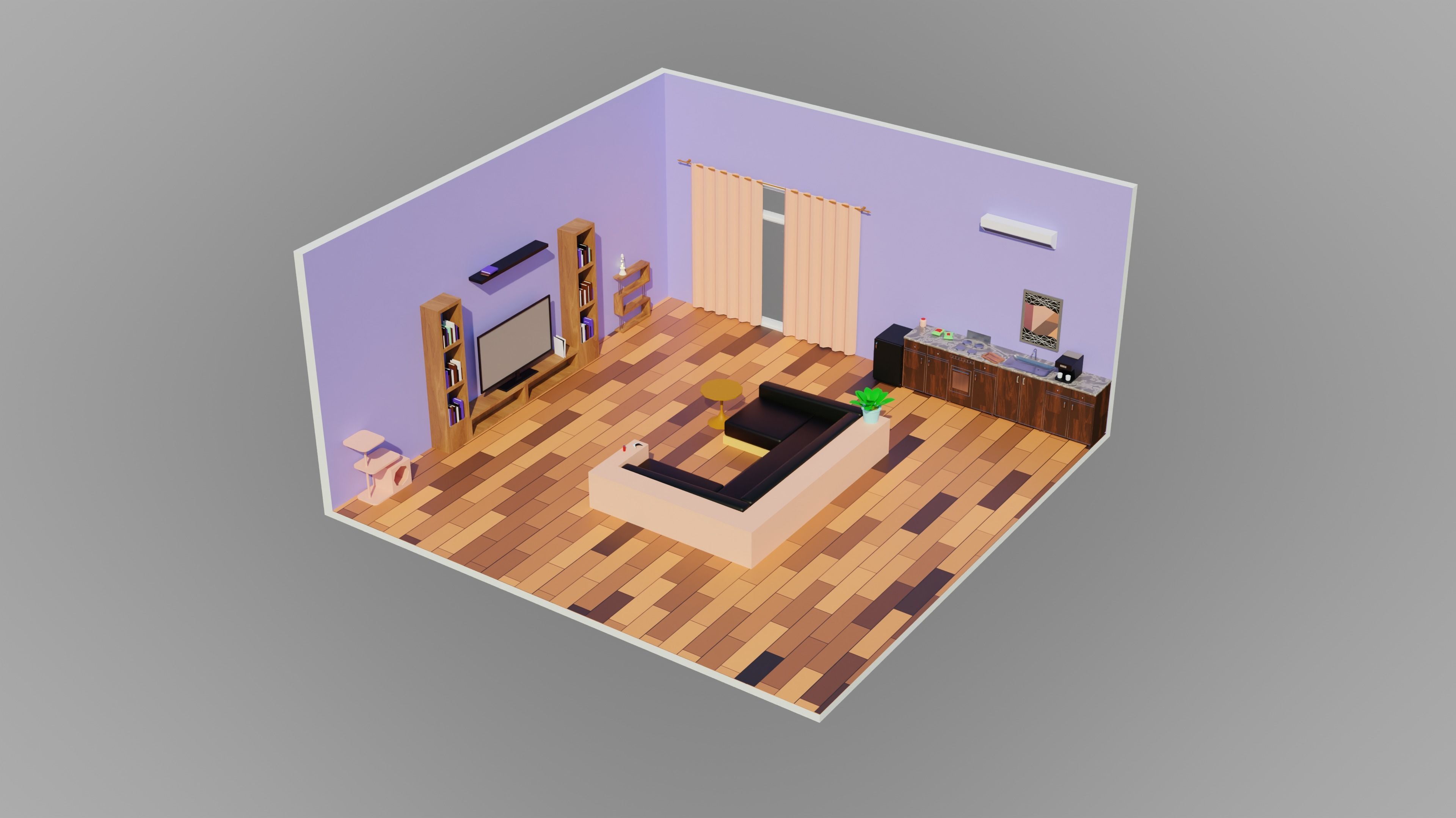 Home Interior Rooms with furniture Furniture pack Low-poly 3D model_13