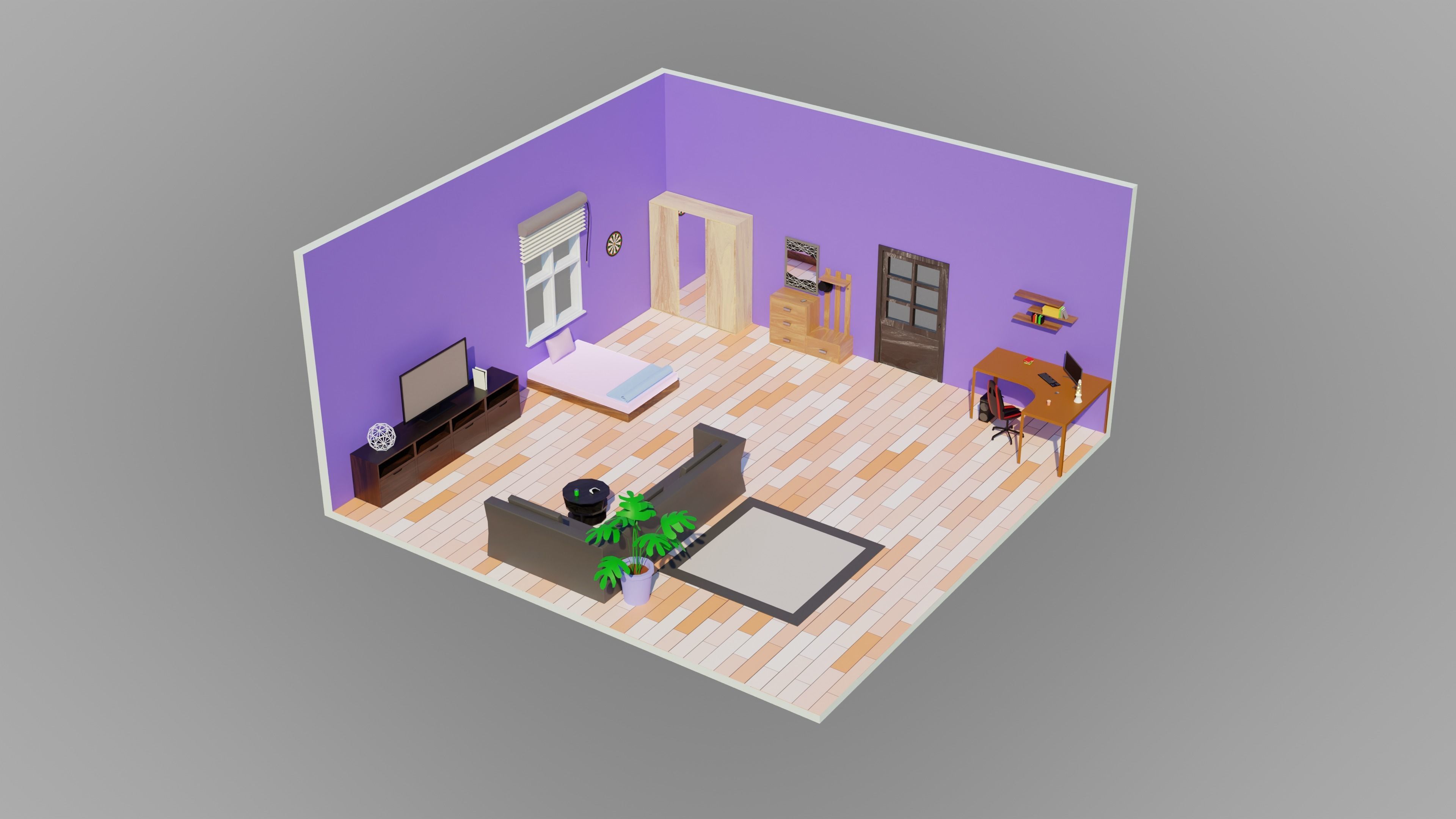 Home Interior Rooms with furniture Furniture pack Low-poly 3D model_16