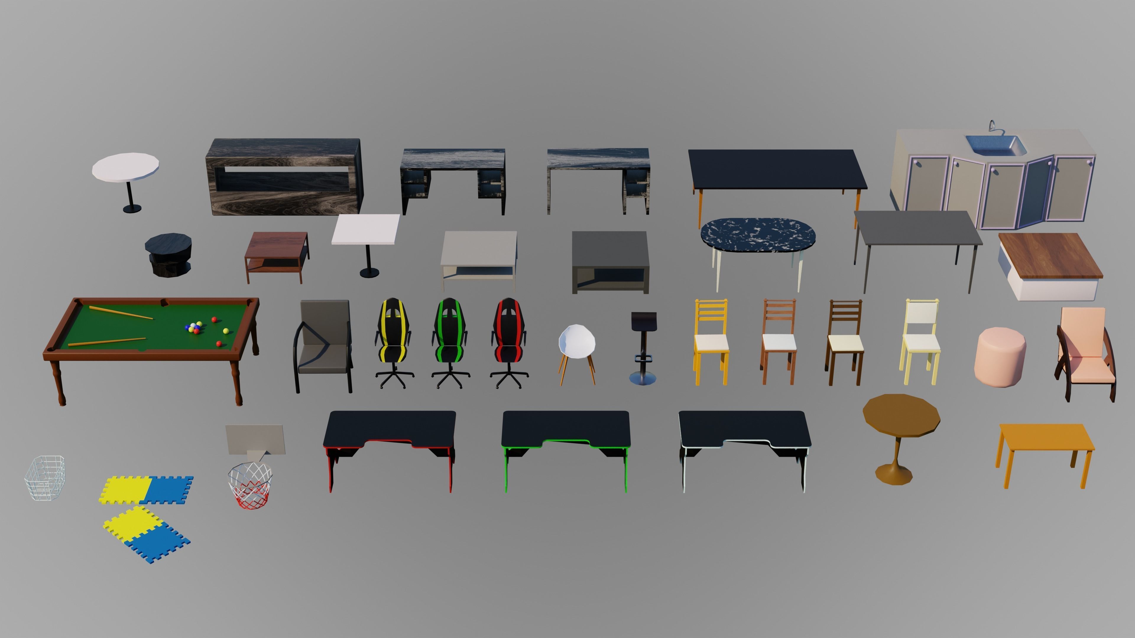 Home Interior Rooms with furniture Furniture pack Low-poly 3D model_28