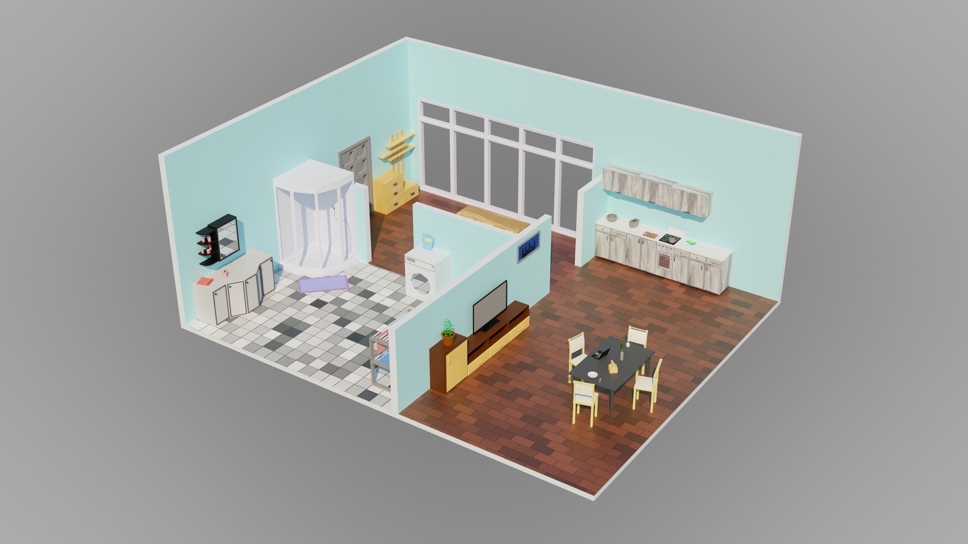 Home Interior Rooms with furniture Furniture pack Low-poly 3D model_11
