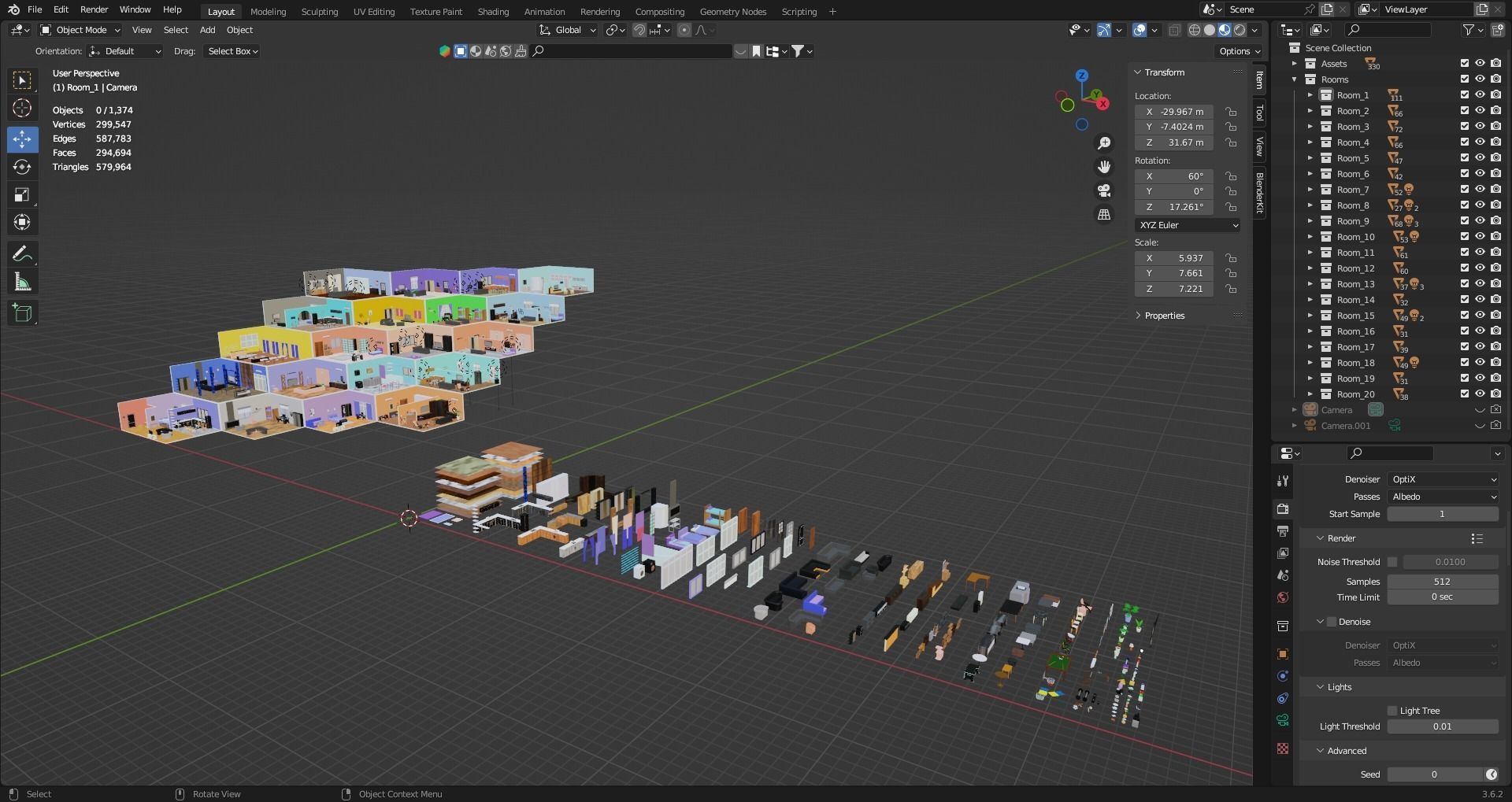 Home Interior Rooms with furniture Furniture pack Low-poly 3D model_34