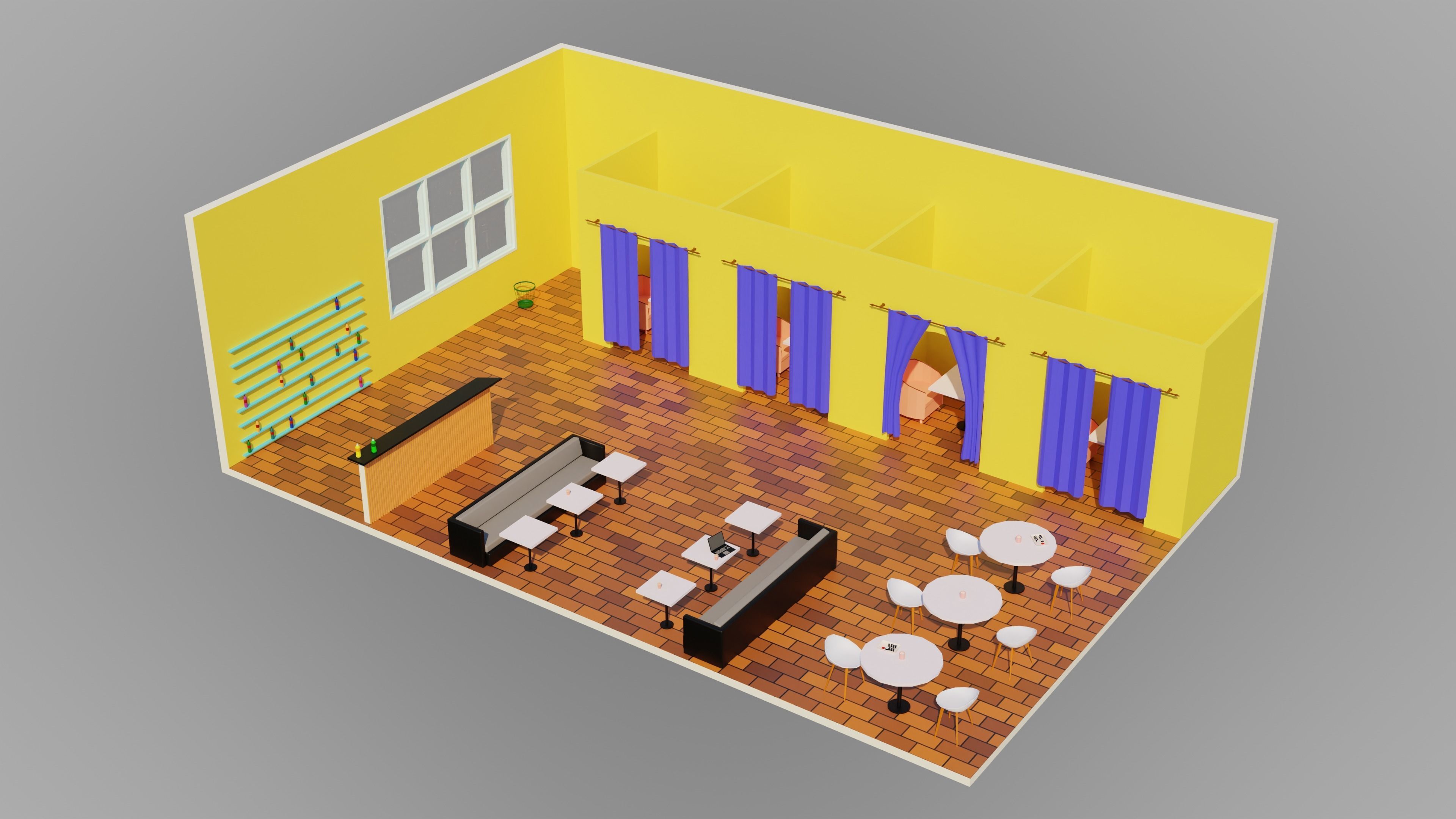 Home Interior Rooms with furniture Furniture pack Low-poly 3D model_4