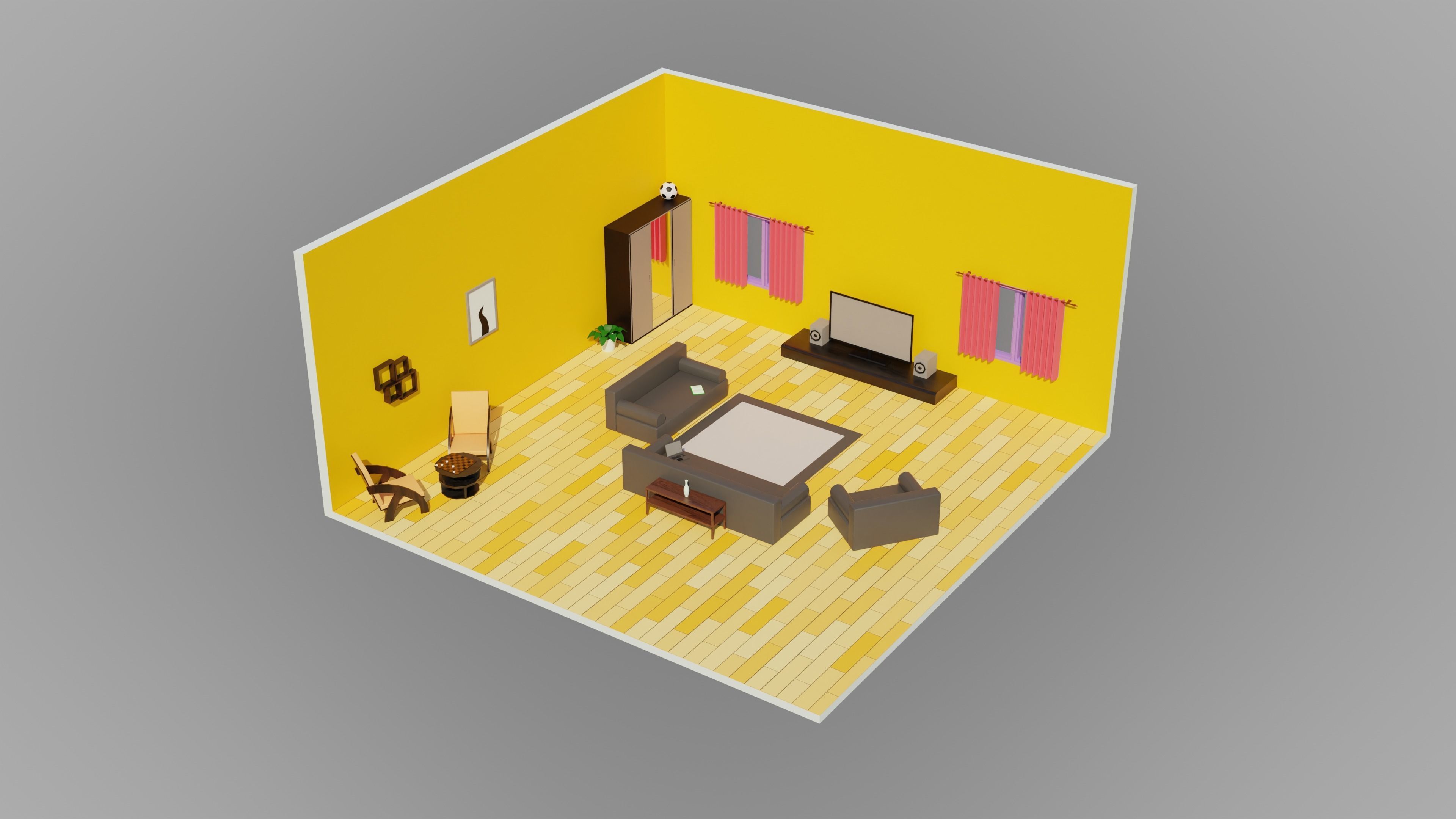 Home Interior Rooms with furniture Furniture pack Low-poly 3D model_15