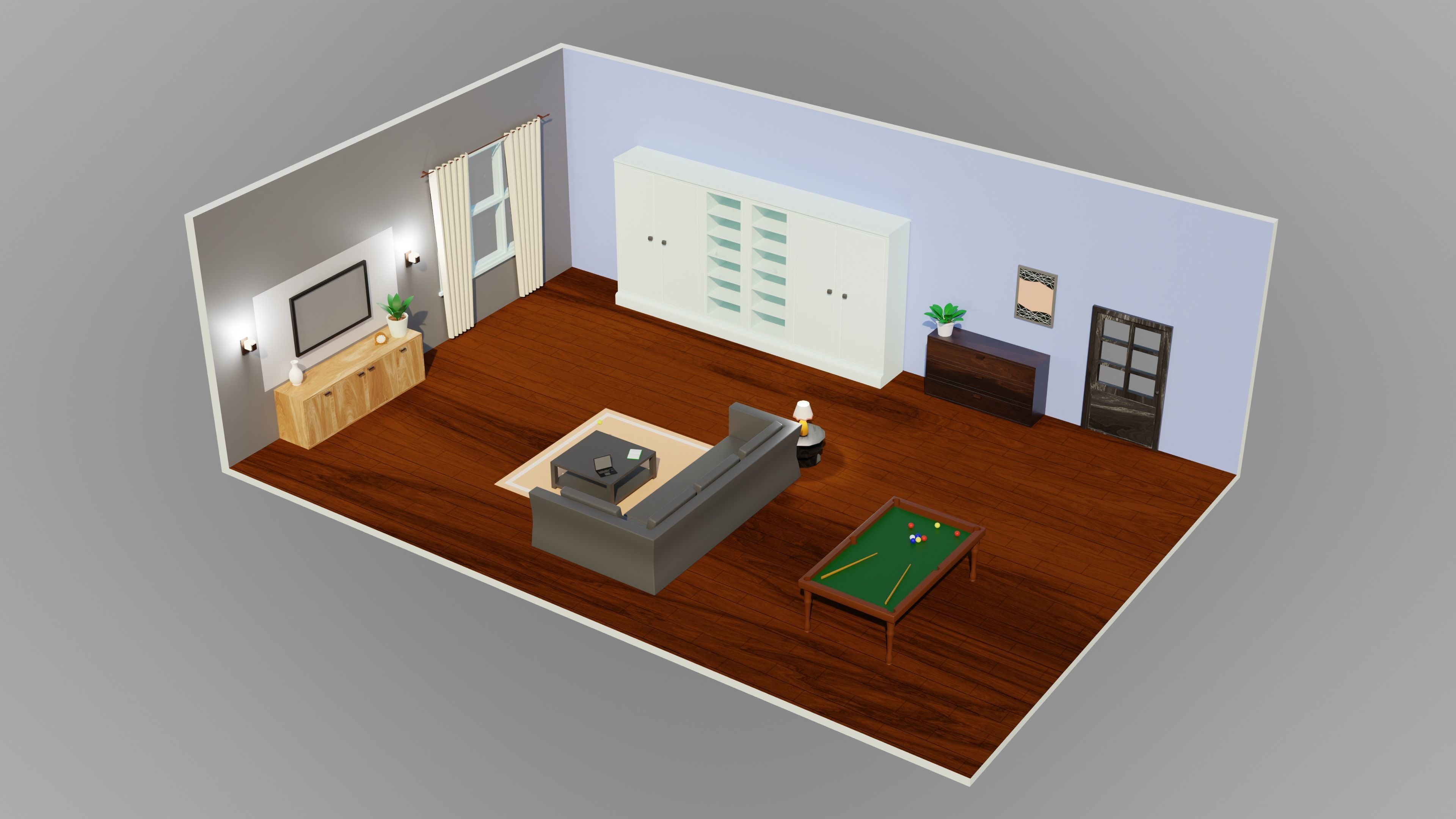 Home Interior Rooms with furniture Furniture pack Low-poly 3D model_6