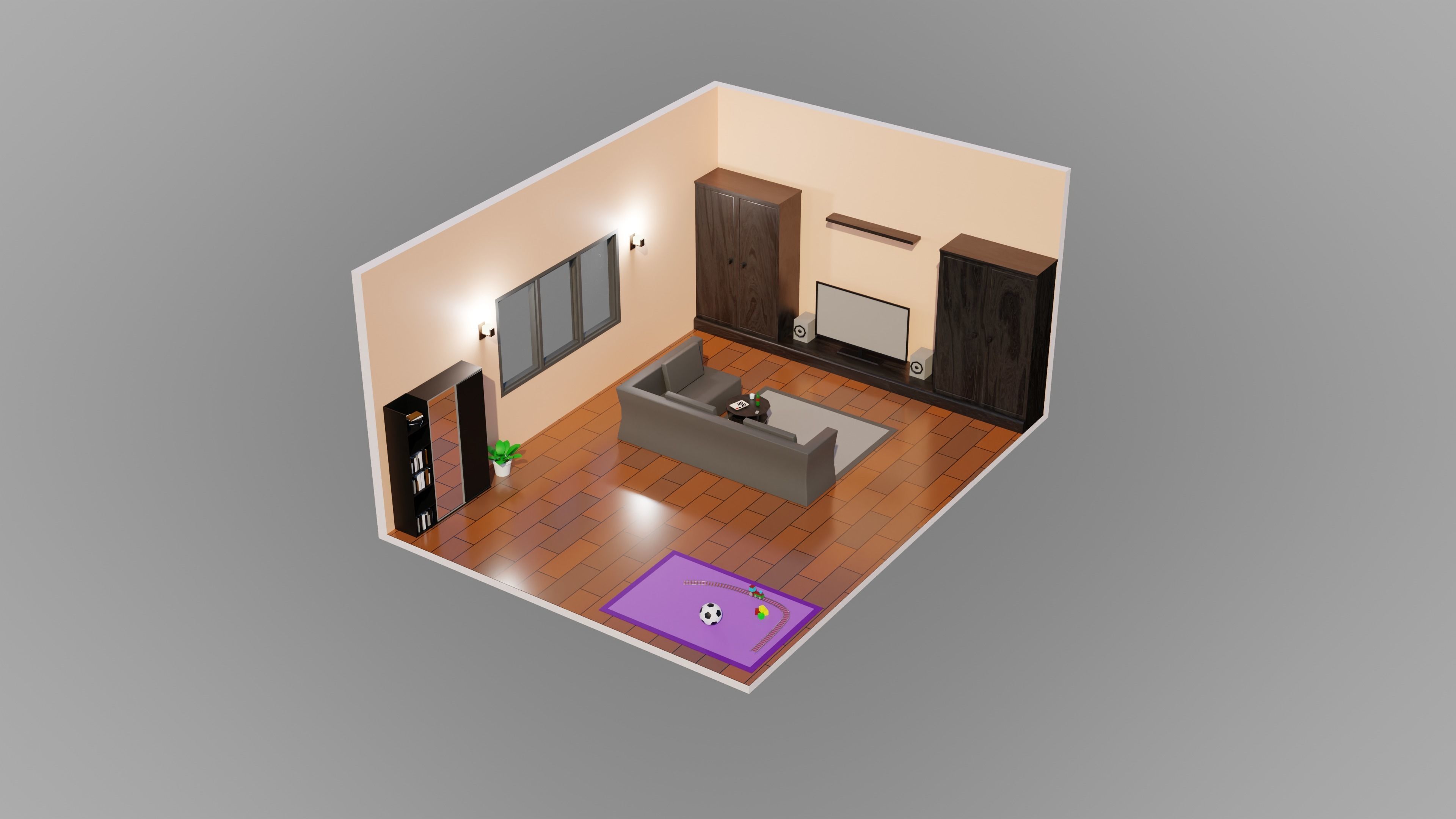 Home Interior Rooms with furniture Furniture pack Low-poly 3D model_19