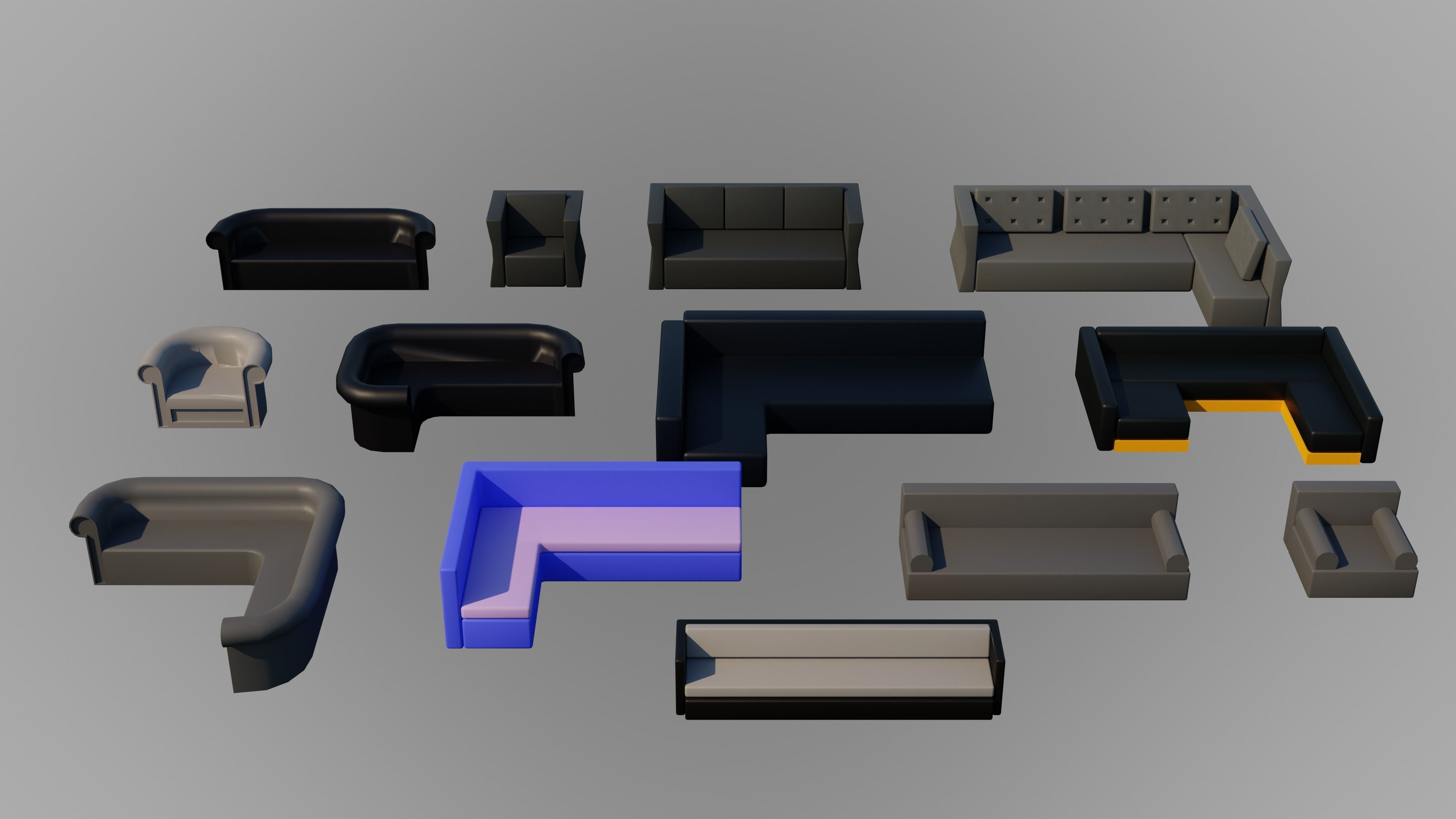 Home Interior Rooms with furniture Furniture pack Low-poly 3D model_26