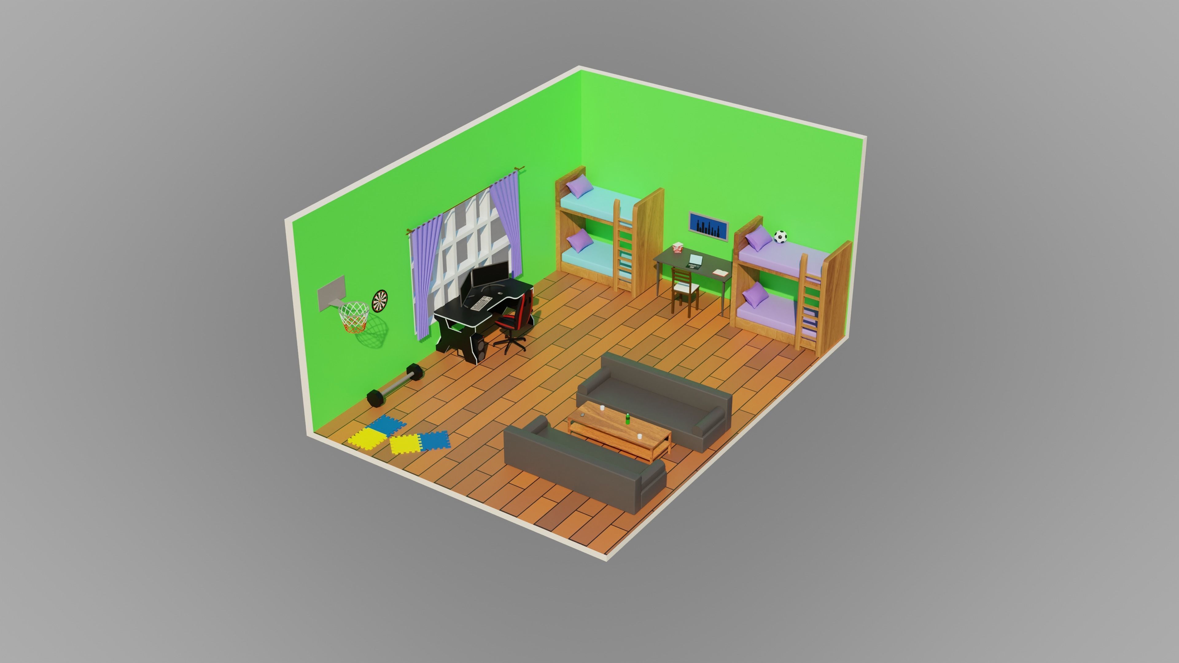 Home Interior Rooms with furniture Furniture pack Low-poly 3D model_20