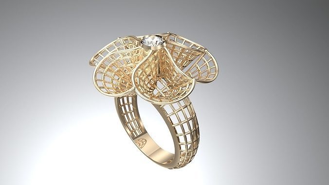 Turkish Flower ring with round diamond  3D print model