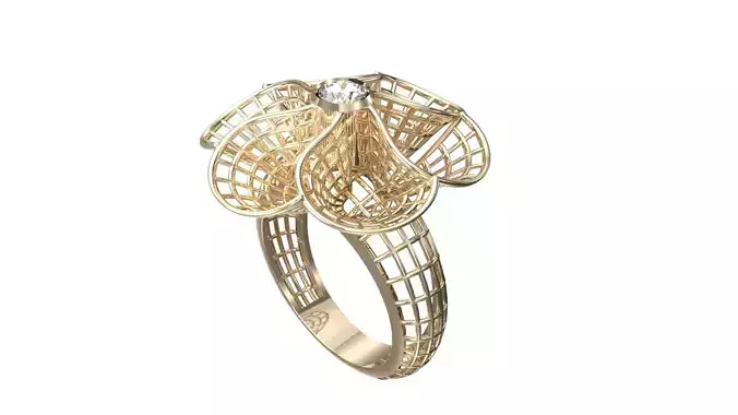 Turkish Flower ring with round diamond 3D Print Model