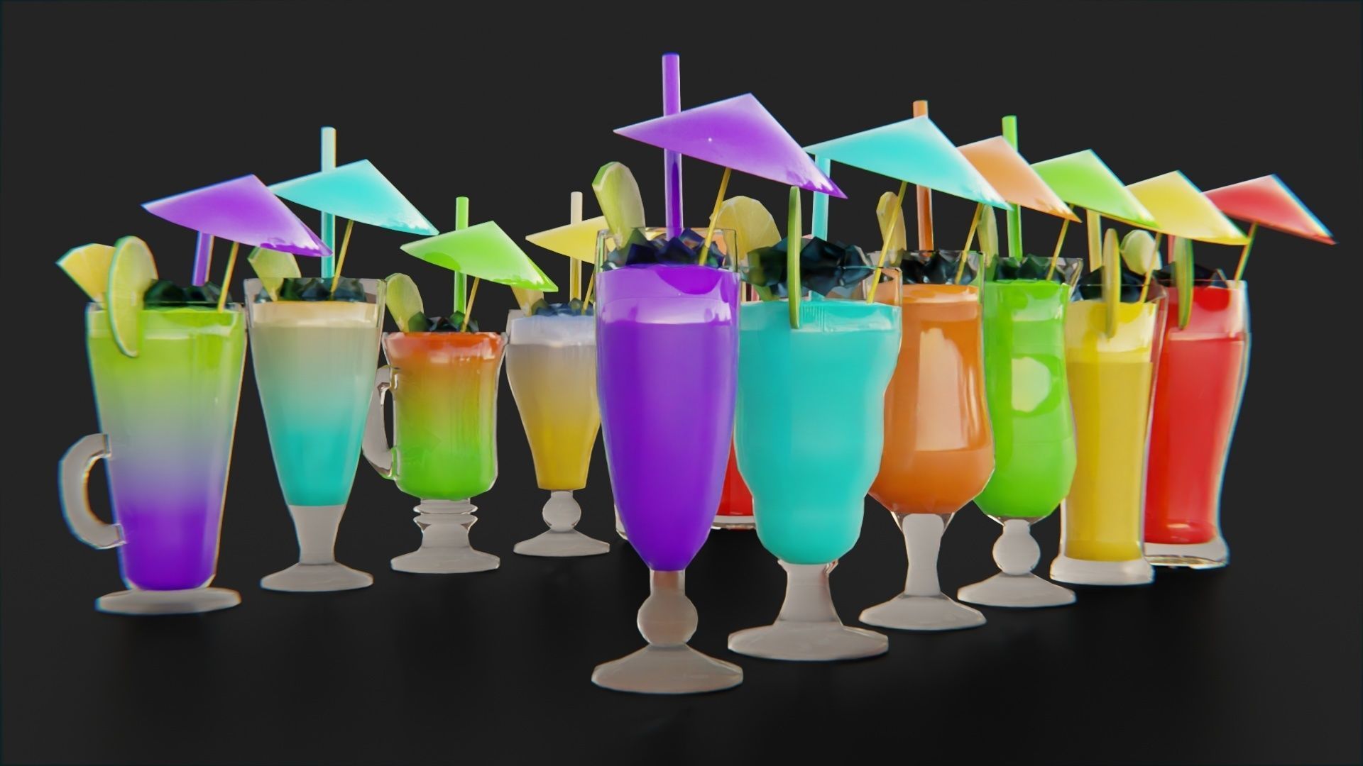 Cocktail bar ice cube lemon lime pack Low-poly 3D model_5