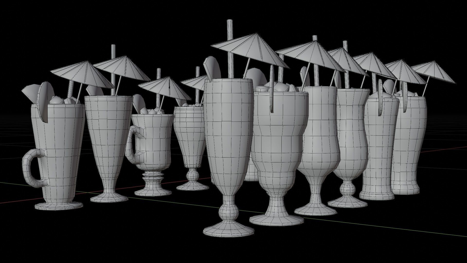 Cocktail bar ice cube lemon lime pack Low-poly 3D model_15