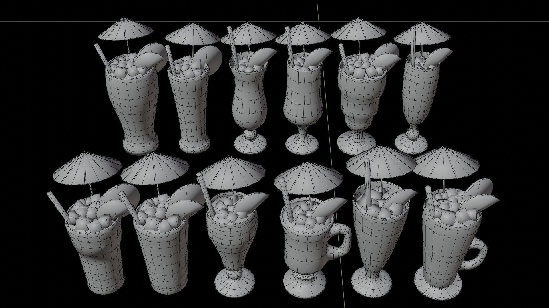 Cocktail bar ice cube lemon lime pack Low-poly 3D model_11