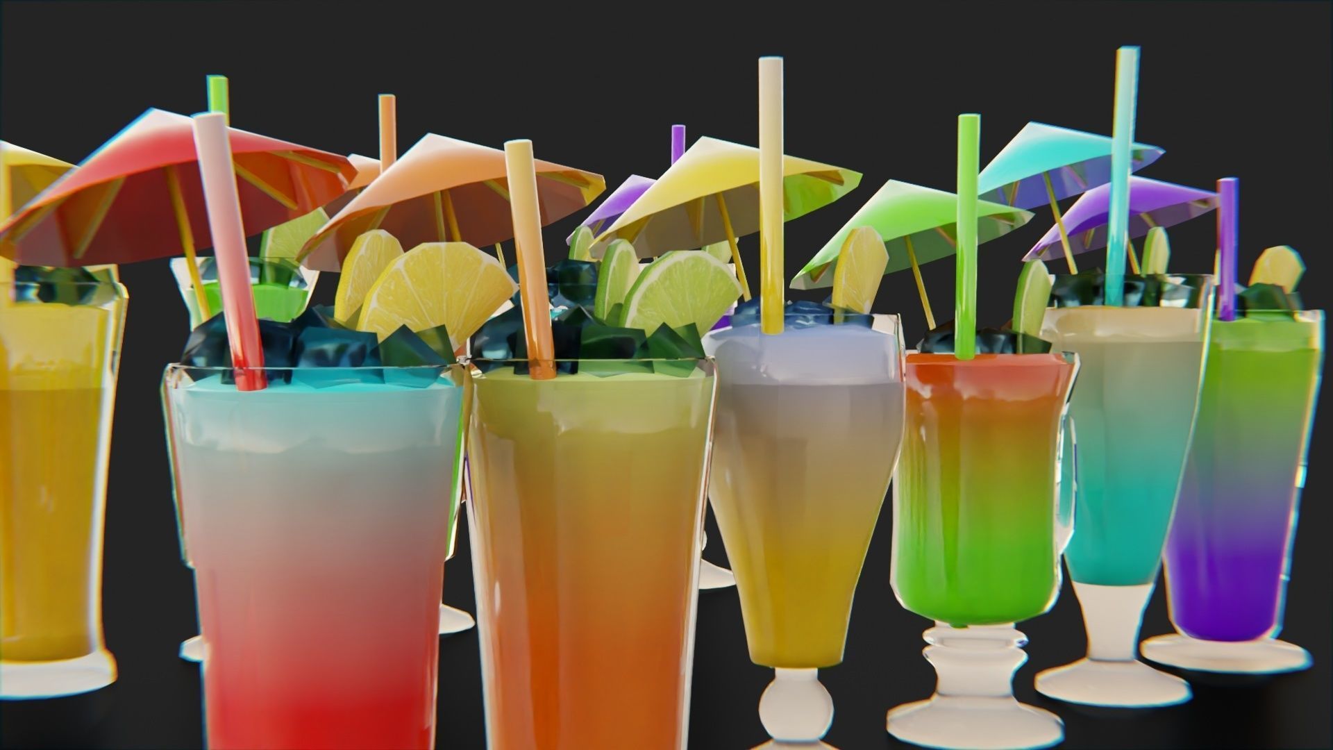 Cocktail bar ice cube lemon lime pack Low-poly 3D model_7