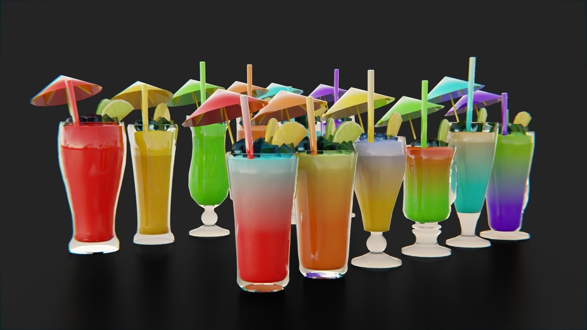Cocktail bar ice cube lemon lime pack Low-poly 3D model_3