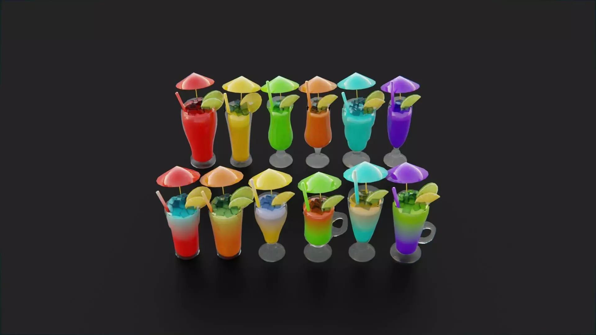 Cocktail bar ice cube lemon lime pack Low-poly 3D model_0