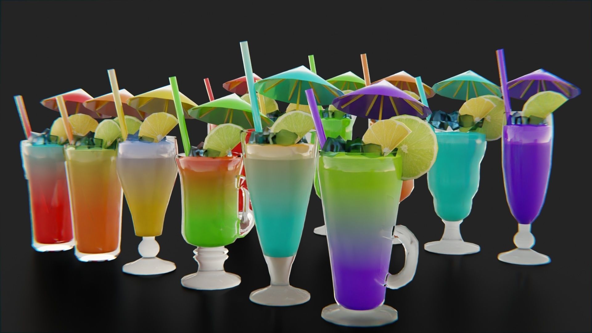 Cocktail bar ice cube lemon lime pack Low-poly 3D model_2