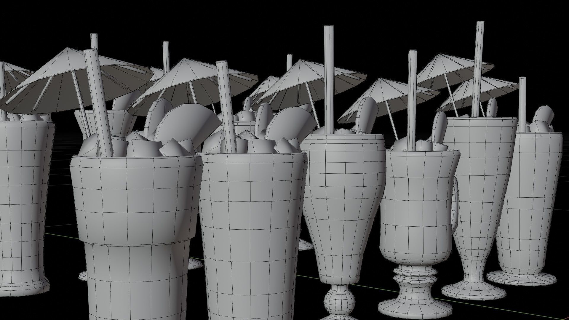 Cocktail bar ice cube lemon lime pack Low-poly 3D model_17